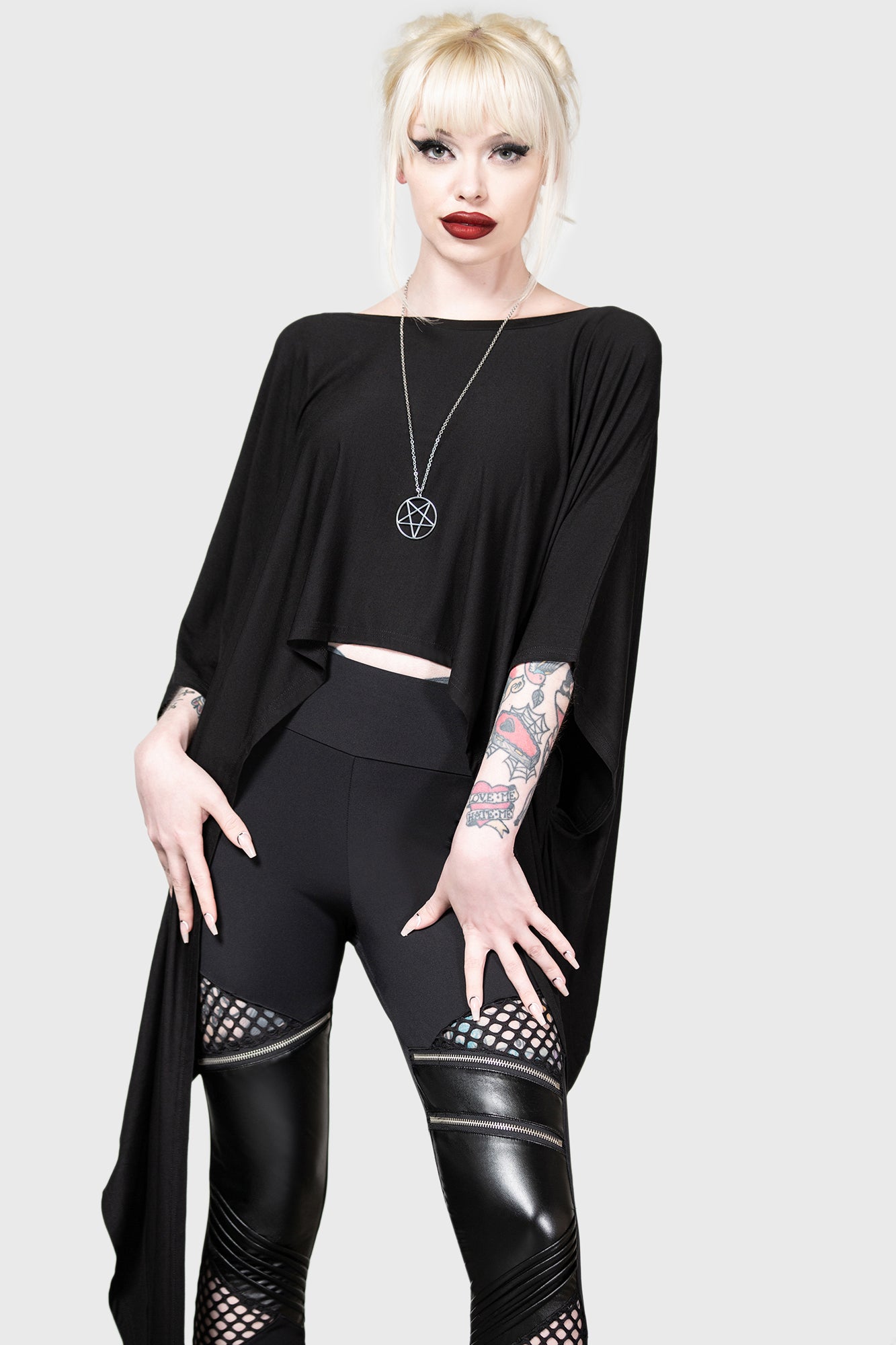 Killstar Celestial Bodies Cropped Jersey Top with Wide Sleeves