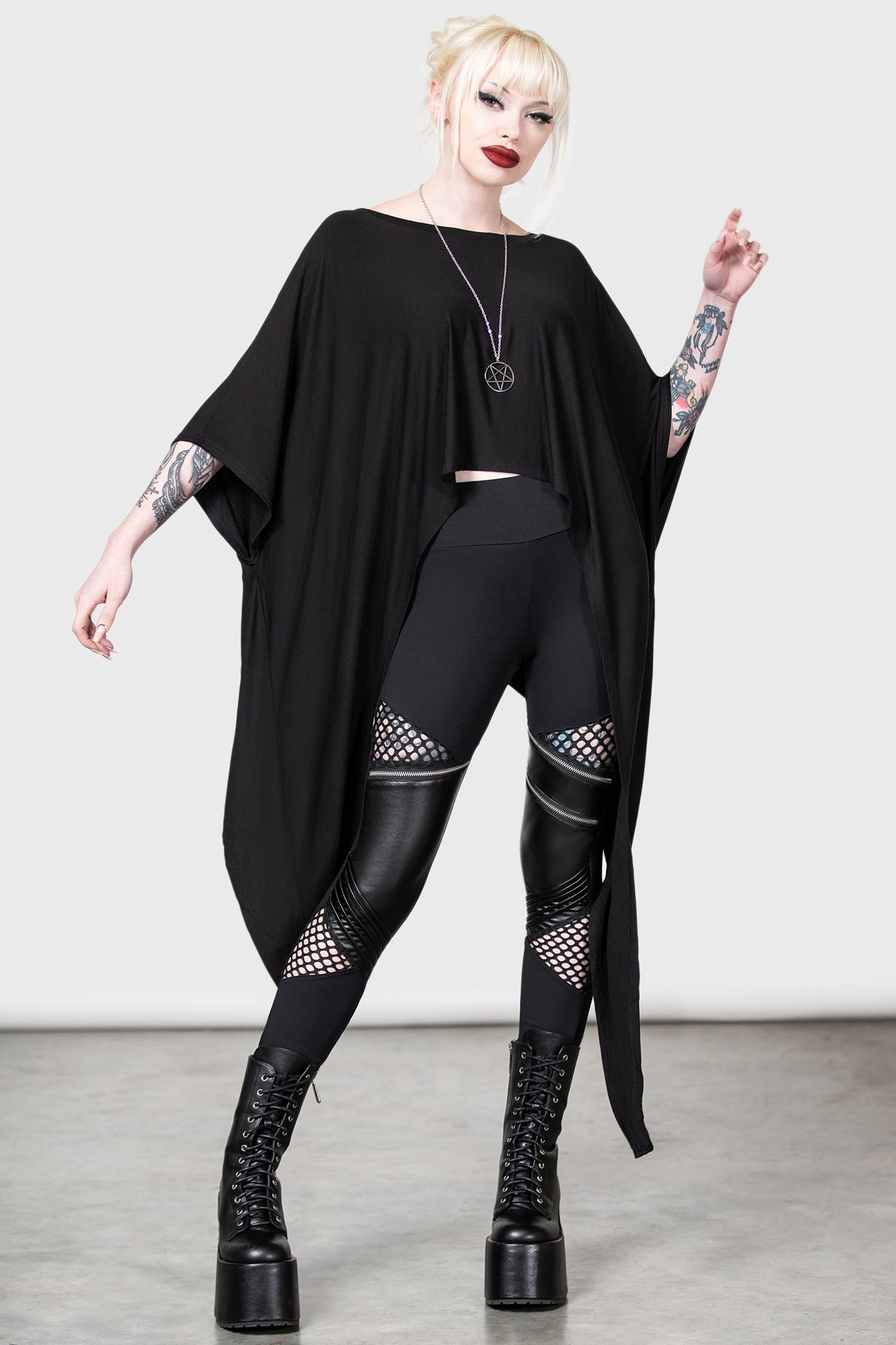 Killstar Celestial Bodies Cropped Jersey Top with Wide Sleeves