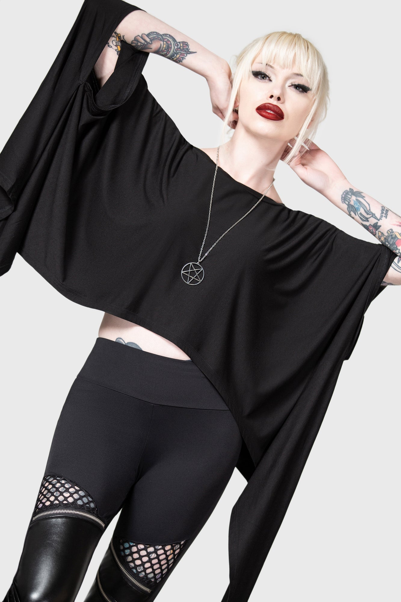 Killstar Celestial Bodies Cropped Jersey Top with Wide Sleeves