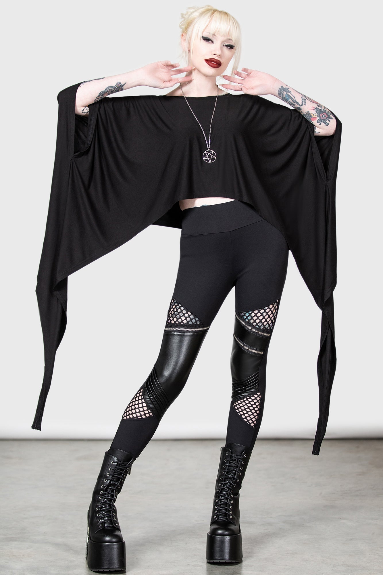 Killstar Celestial Bodies Cropped Jersey Top with Wide Sleeves
