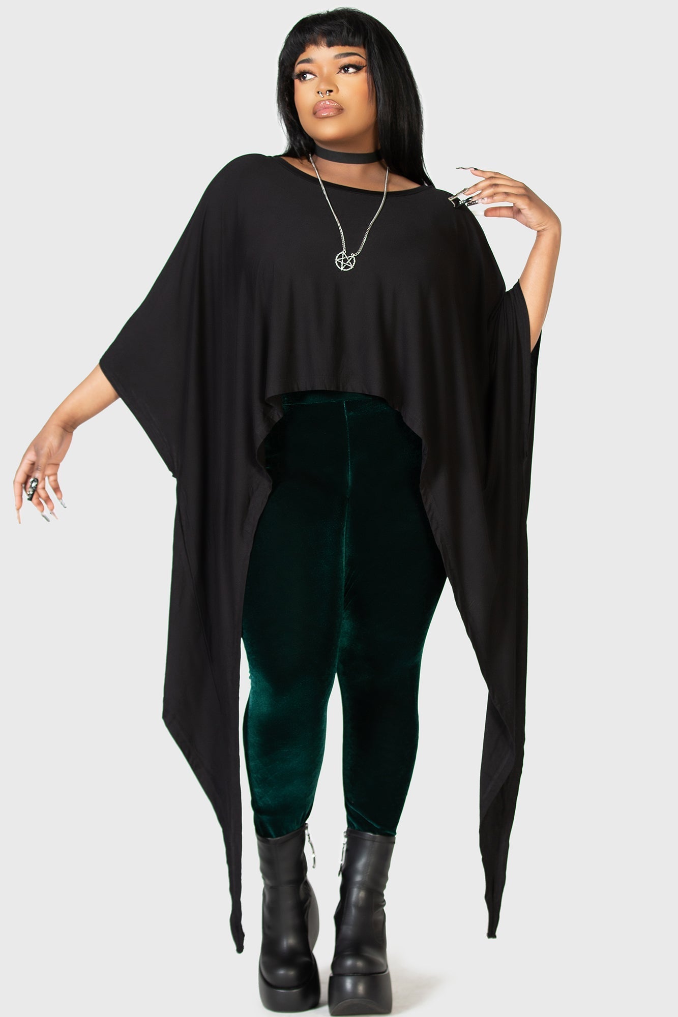 Killstar Celestial Bodies Cropped Jersey Top with Wide Sleeves