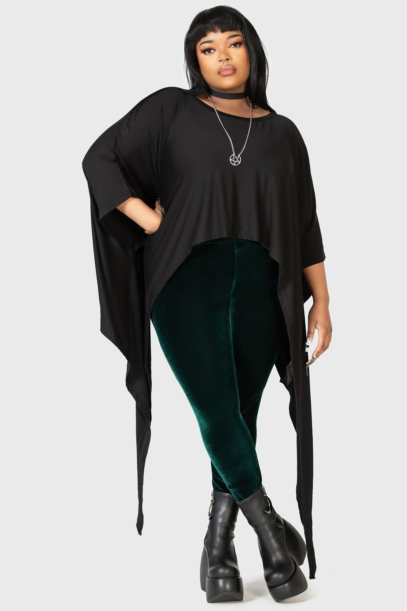 Killstar Celestial Bodies Cropped Jersey Top with Wide Sleeves