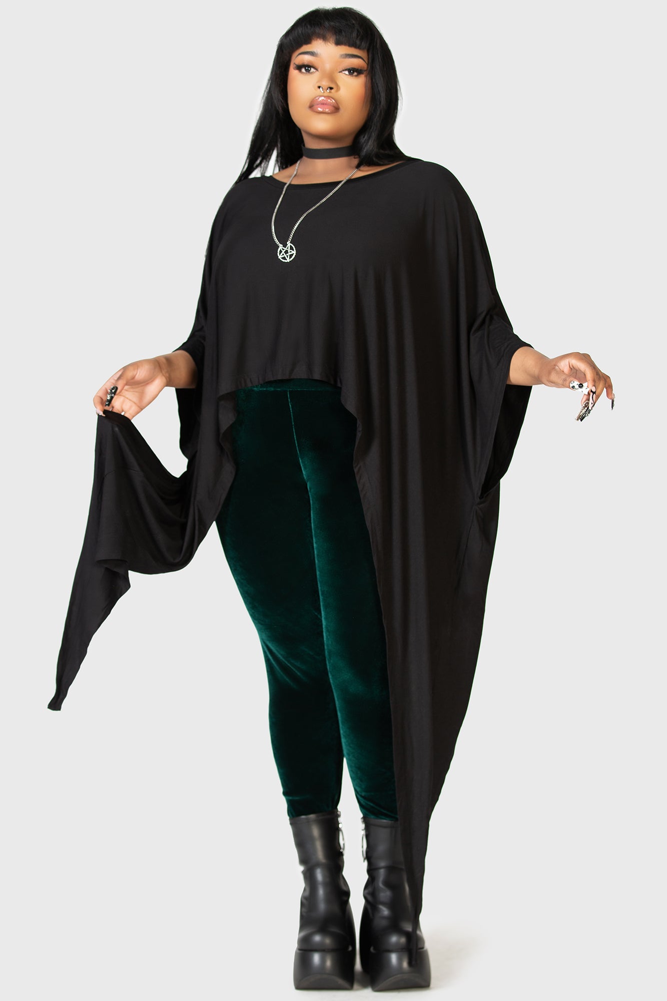 Killstar Celestial Bodies Cropped Jersey Top with Wide Sleeves