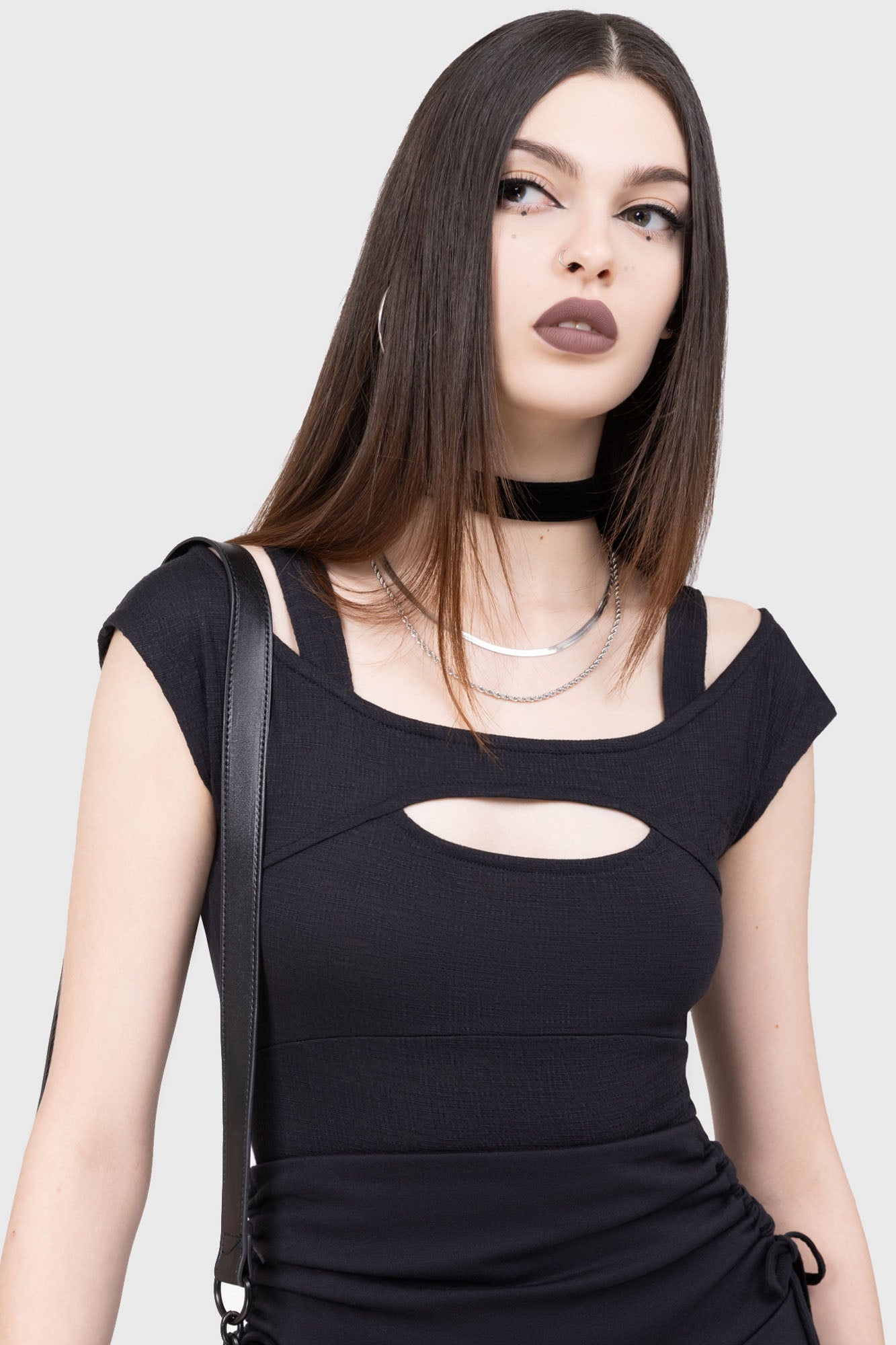 Killstar Desolium Cold Shoulder Crop Top with Cut Out Design