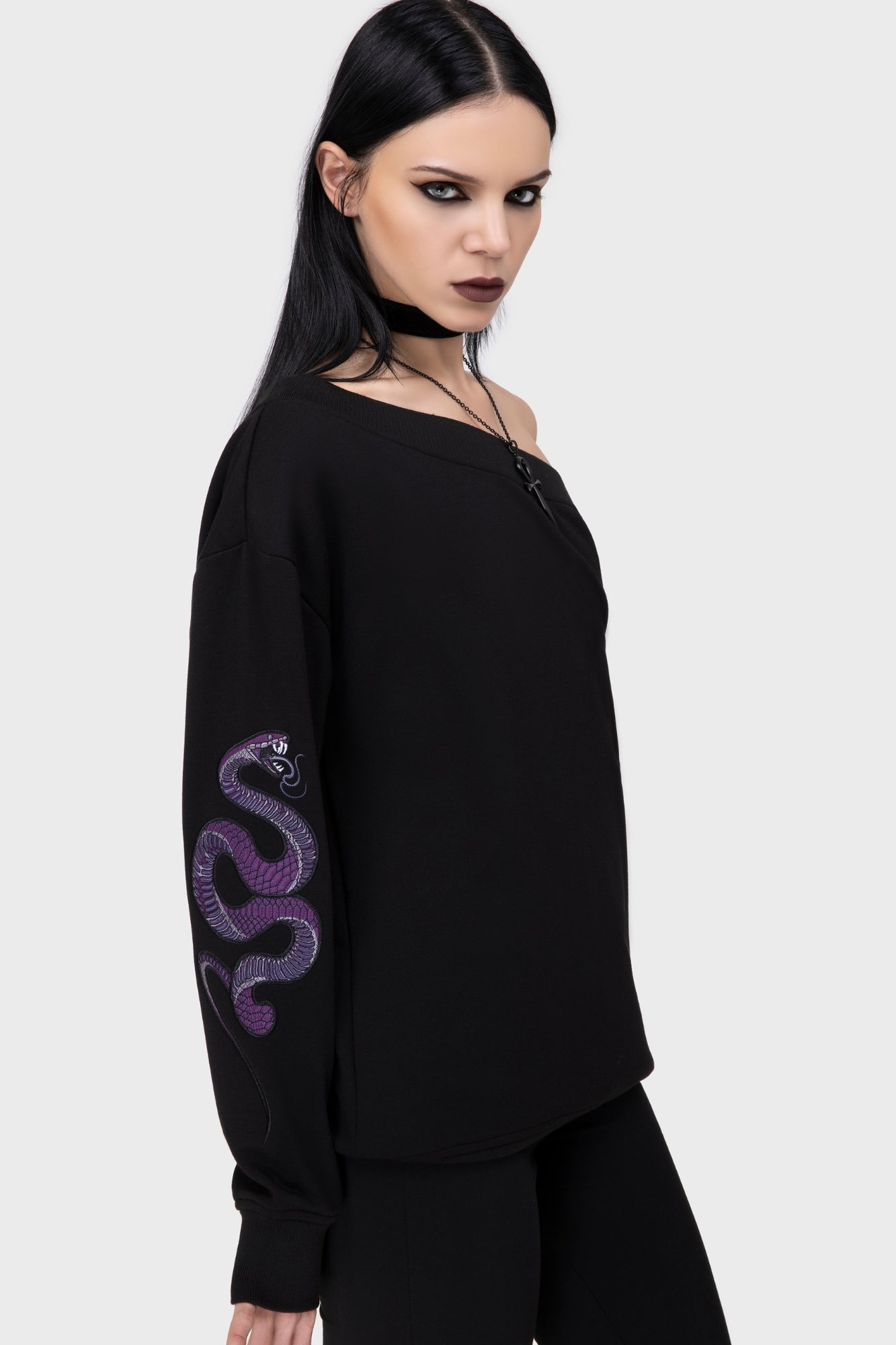 Killstar Dreadwood Snake Embroidery Sweatshirt - Gothic Loose Fit