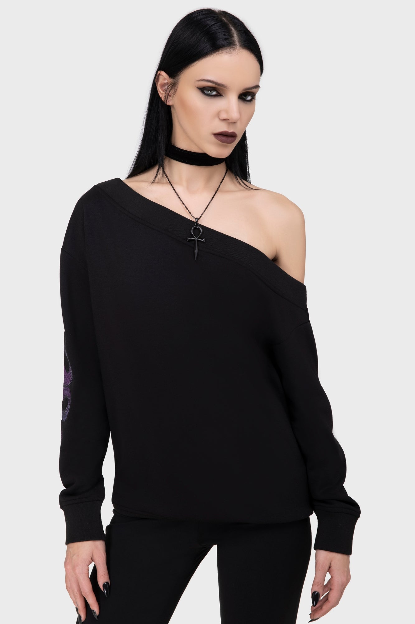 Killstar Dreadwood Snake Embroidery Sweatshirt - Gothic Loose Fit