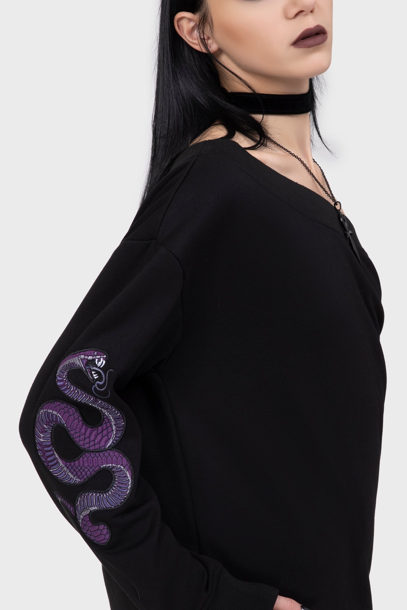 Killstar Dreadwood Snake Embroidery Sweatshirt - Gothic Loose Fit