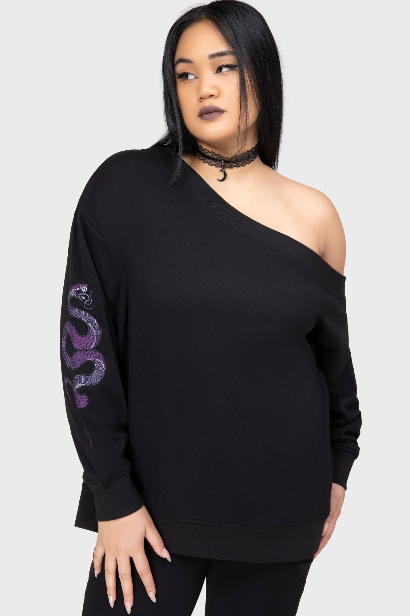 Killstar Dreadwood Snake Embroidery Sweatshirt - Gothic Loose Fit