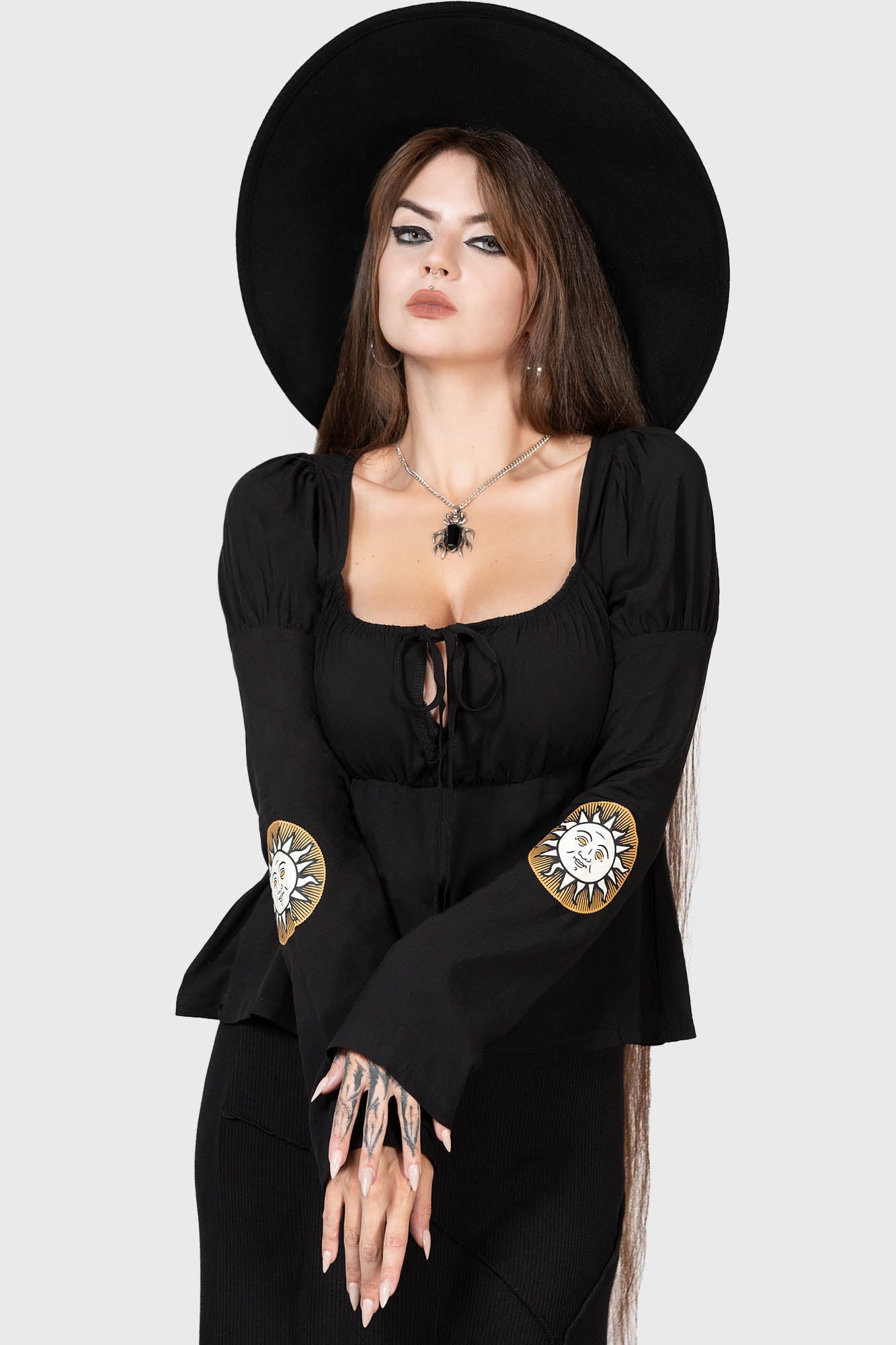 Killstar Evil's Harvest Long Sleeve Puff Top with Keyhole Neck