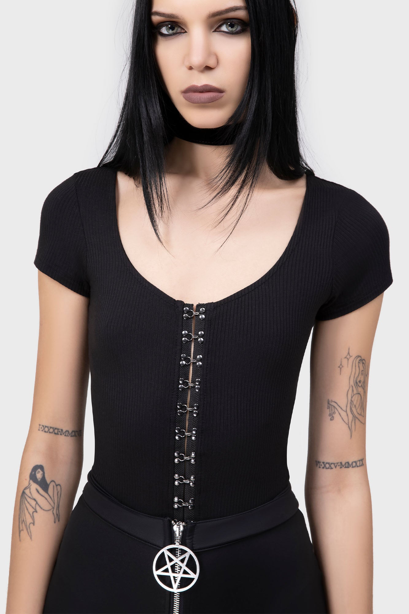 Killstar Eye C U Cap-Sleeve Jersey Top - Gothic Women's Shirt