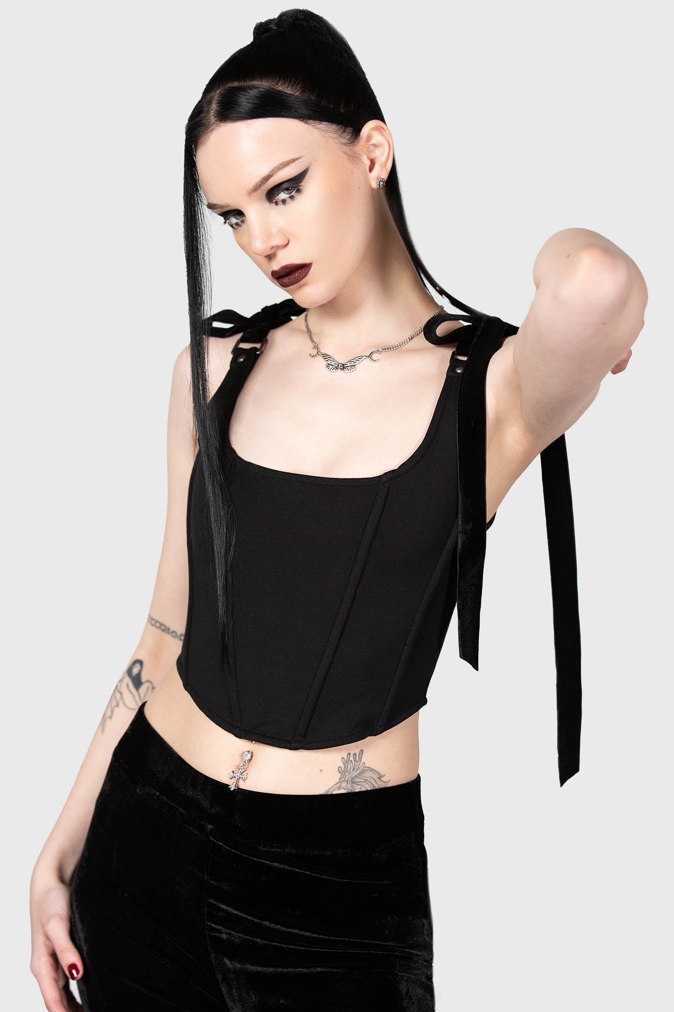 Killstar Flora Corset Top with Velvet Ribbon & Adjustable Straps