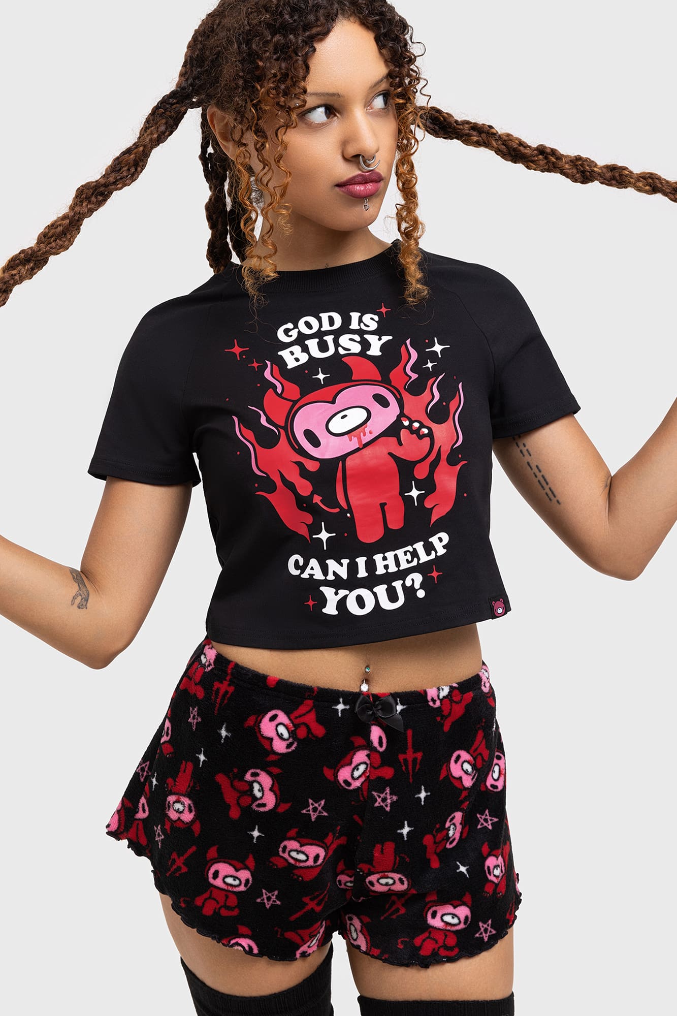 Killstar God Is Busy Cropped Cotton Lounge Top