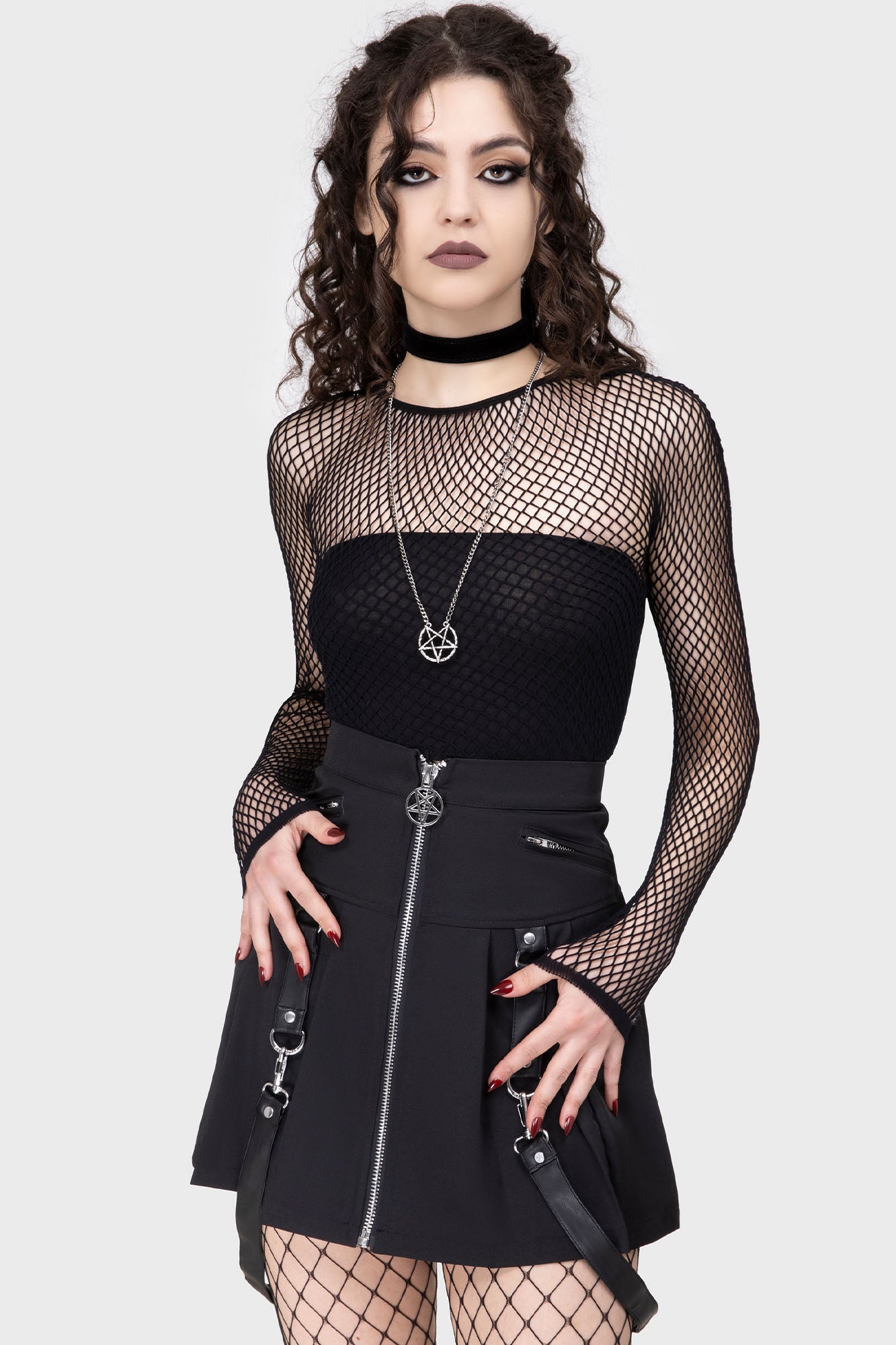 Hellrazor Fishnet Top - Gothic Nylon Mesh Shirt for Women