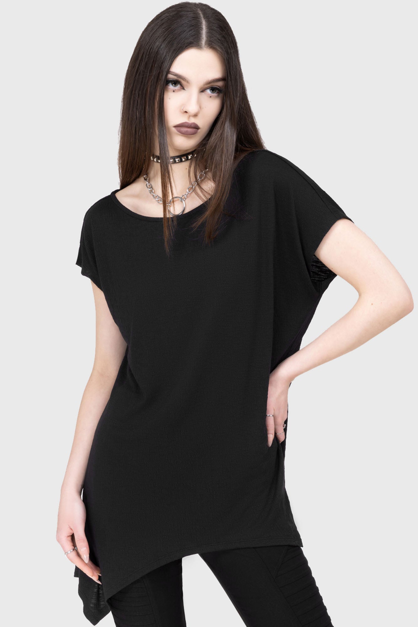 Killstar Hallowed Top - Soft Stretch Slub Jersey, Loose Fit Short Sleeve