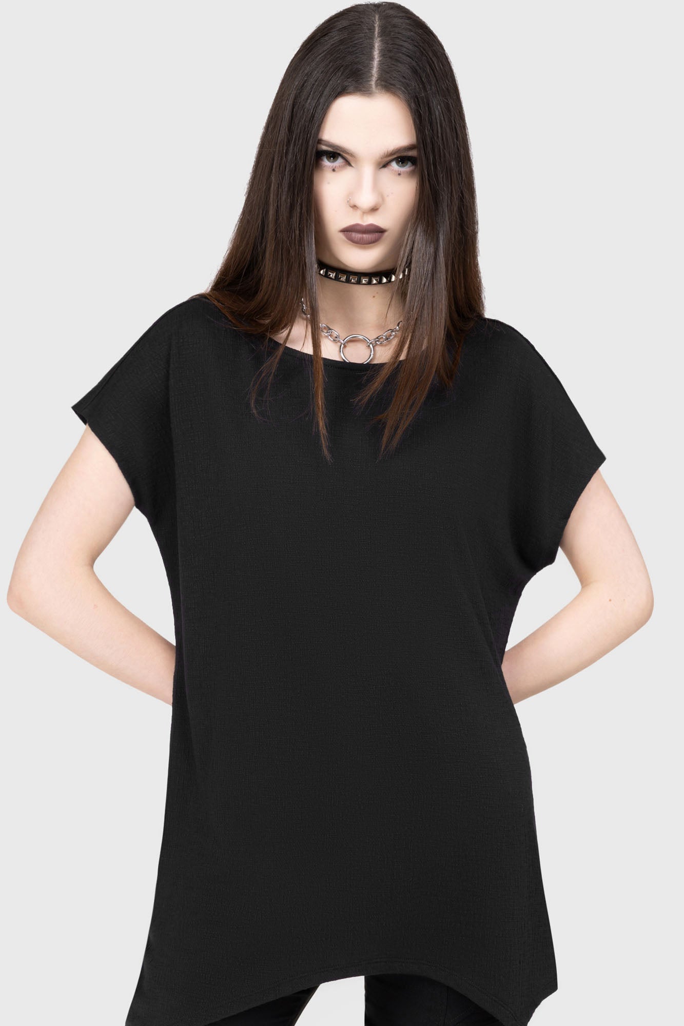Killstar Hallowed Top - Soft Stretch Slub Jersey, Loose Fit Short Sleeve