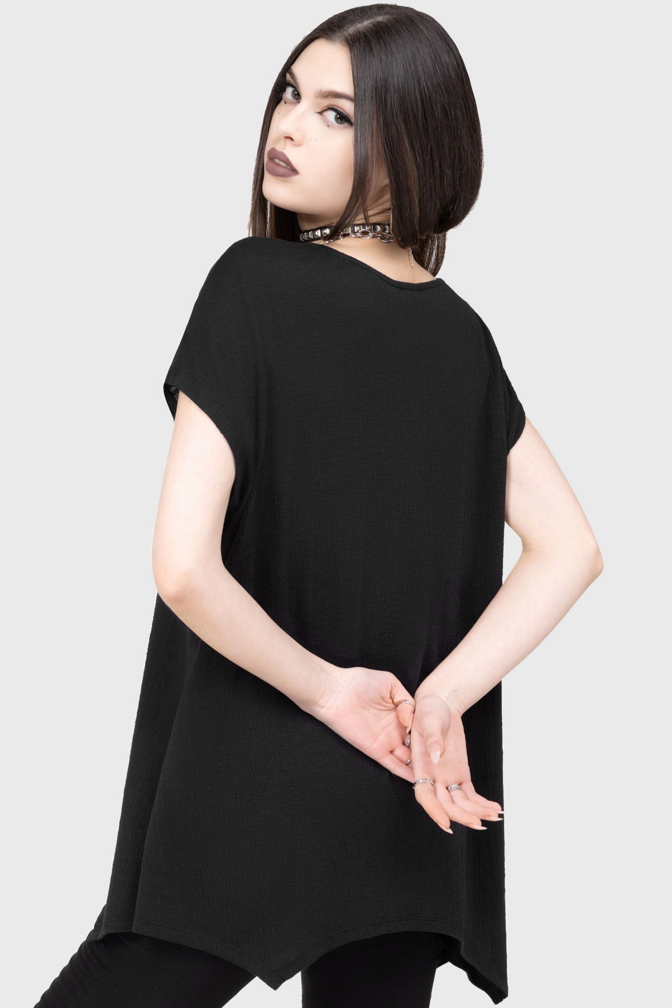 Killstar Hallowed Top - Soft Stretch Slub Jersey, Loose Fit Short Sleeve