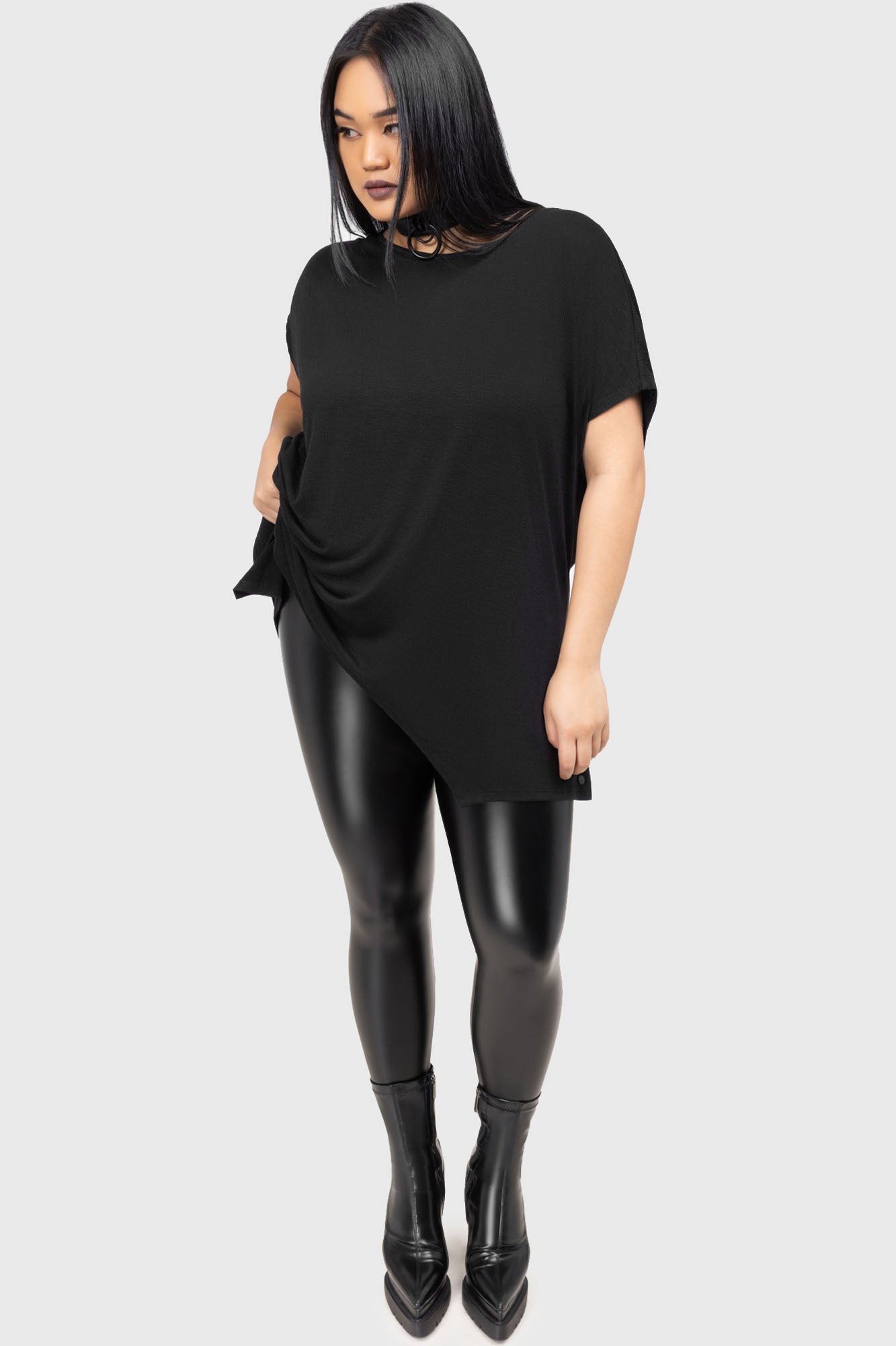 Killstar Hallowed Top - Soft Stretch Slub Jersey, Loose Fit Short Sleeve