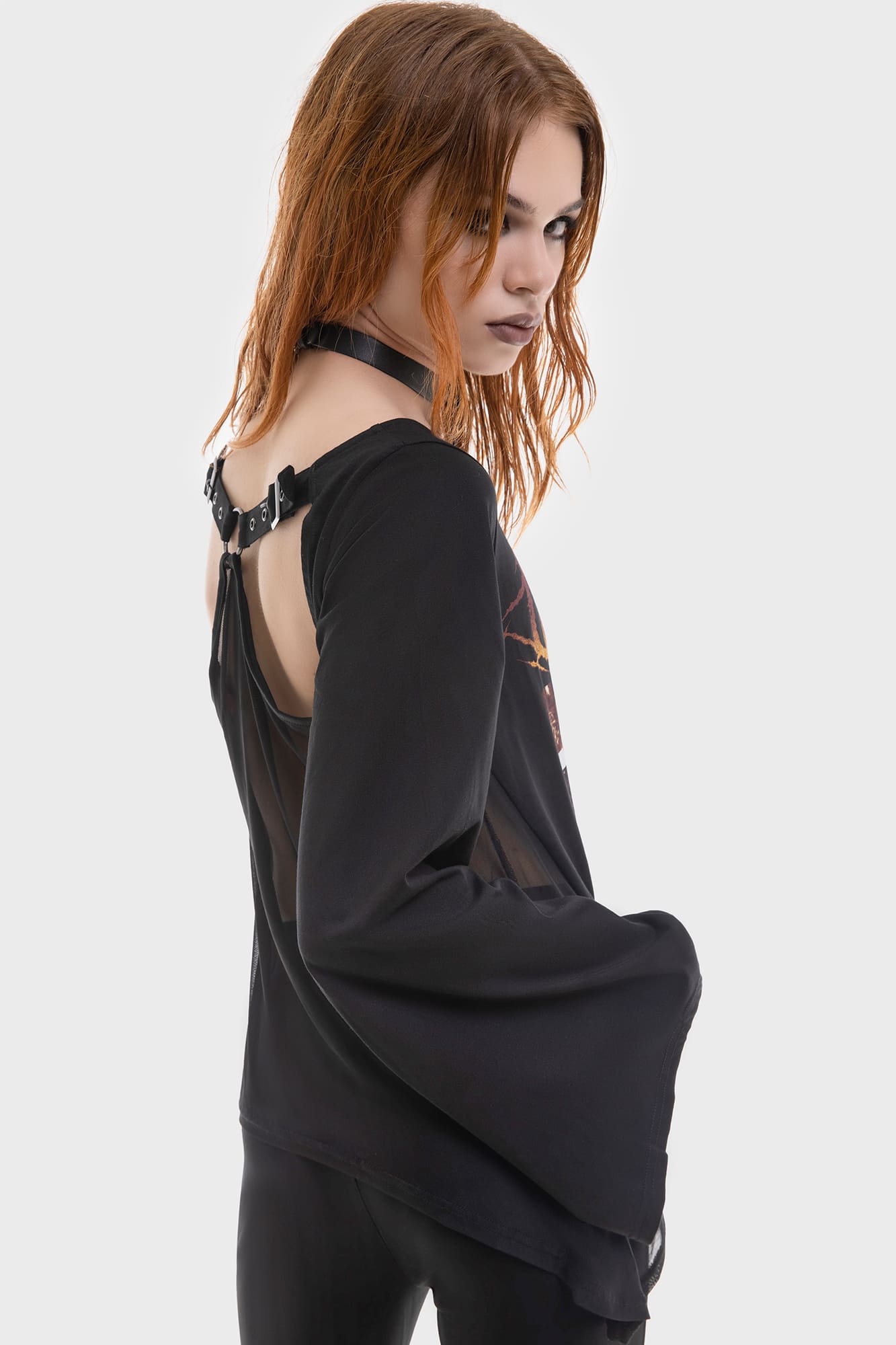 Lost Boys Initiation Long Sleeve Top with Bell Sleeves & Sheer Back