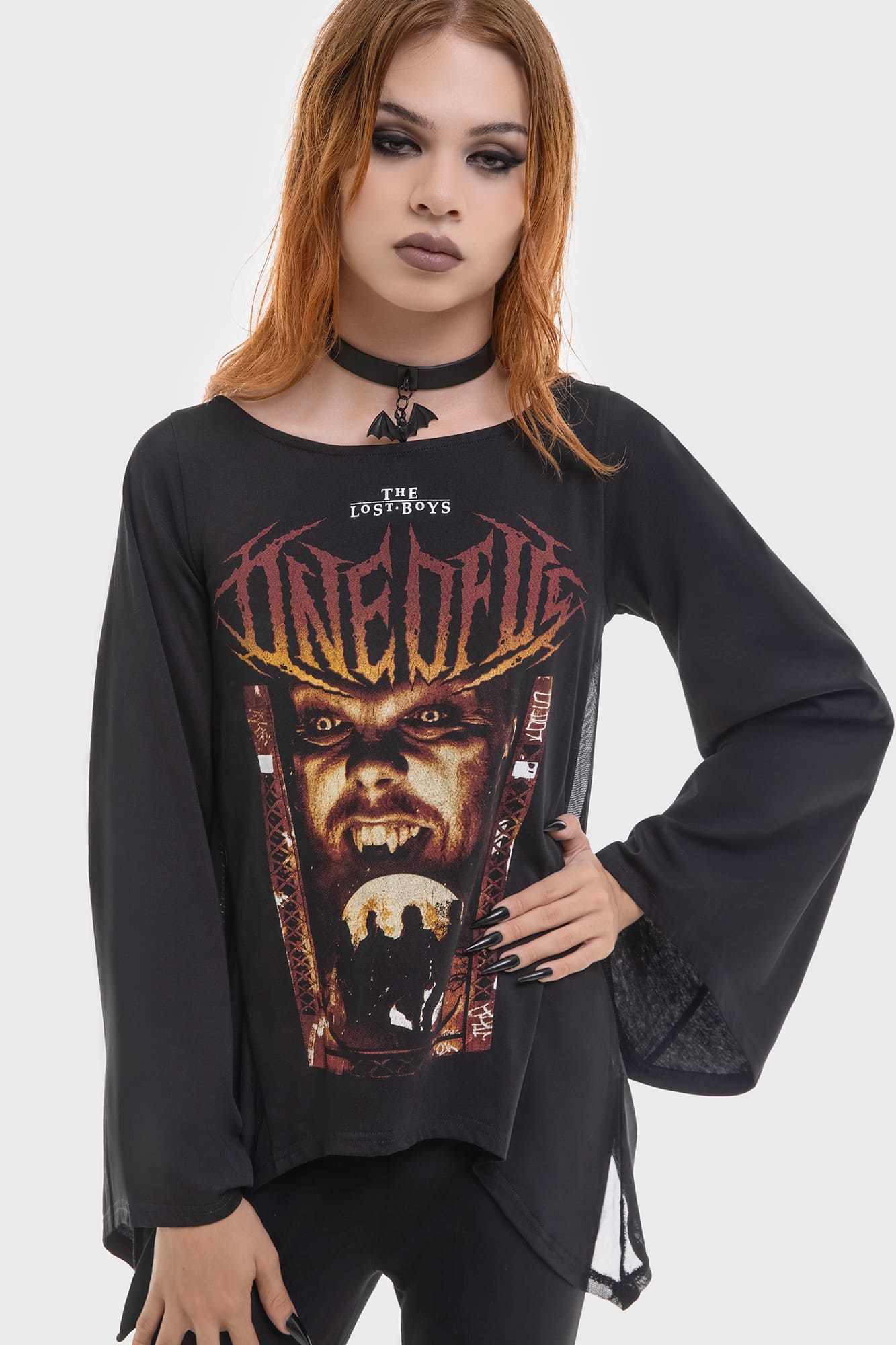 Lost Boys Initiation Long Sleeve Top with Bell Sleeves & Sheer Back
