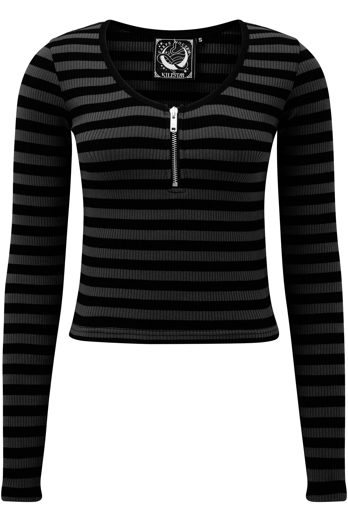 Killstar Izora Ribbed Cropped Zip Top - Grey Cotton Blend