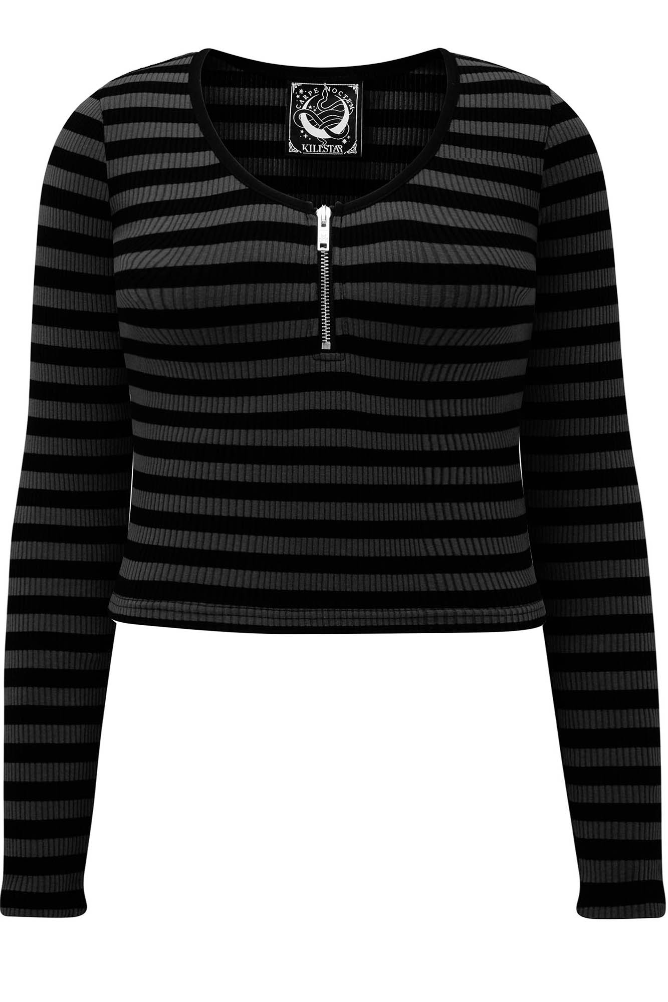 Killstar Izora Ribbed Cropped Zip Top - Grey Cotton Blend