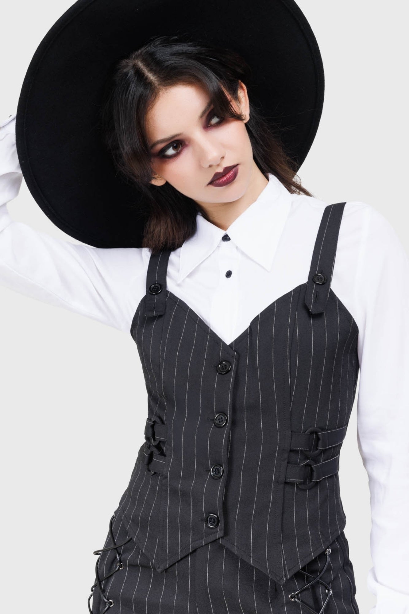 Killstar Mystiqueaux Striped Adjustable Vest - Fitted Pointed Hem