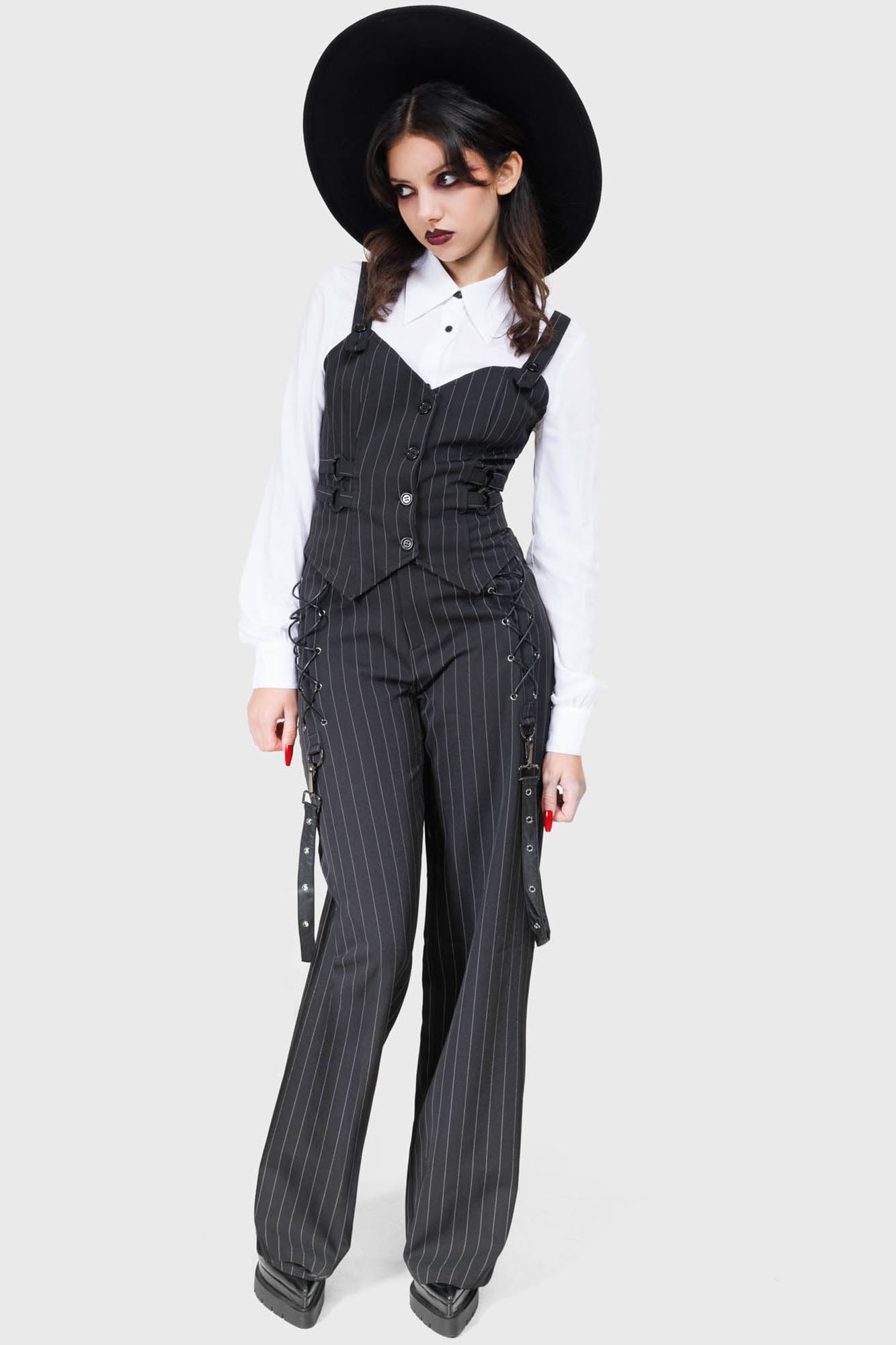 Killstar Mystiqueaux Striped Adjustable Vest - Fitted Pointed Hem