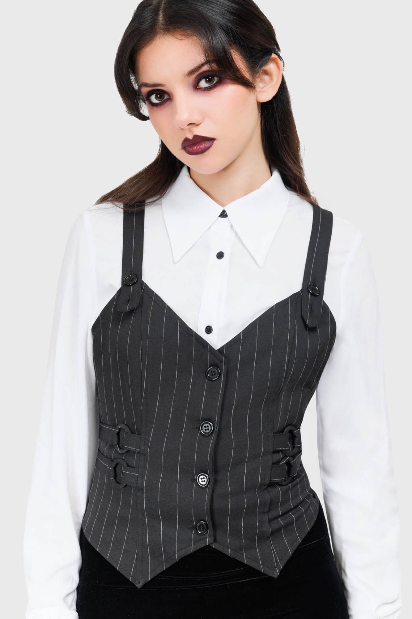 Killstar Mystiqueaux Striped Adjustable Vest - Fitted Pointed Hem