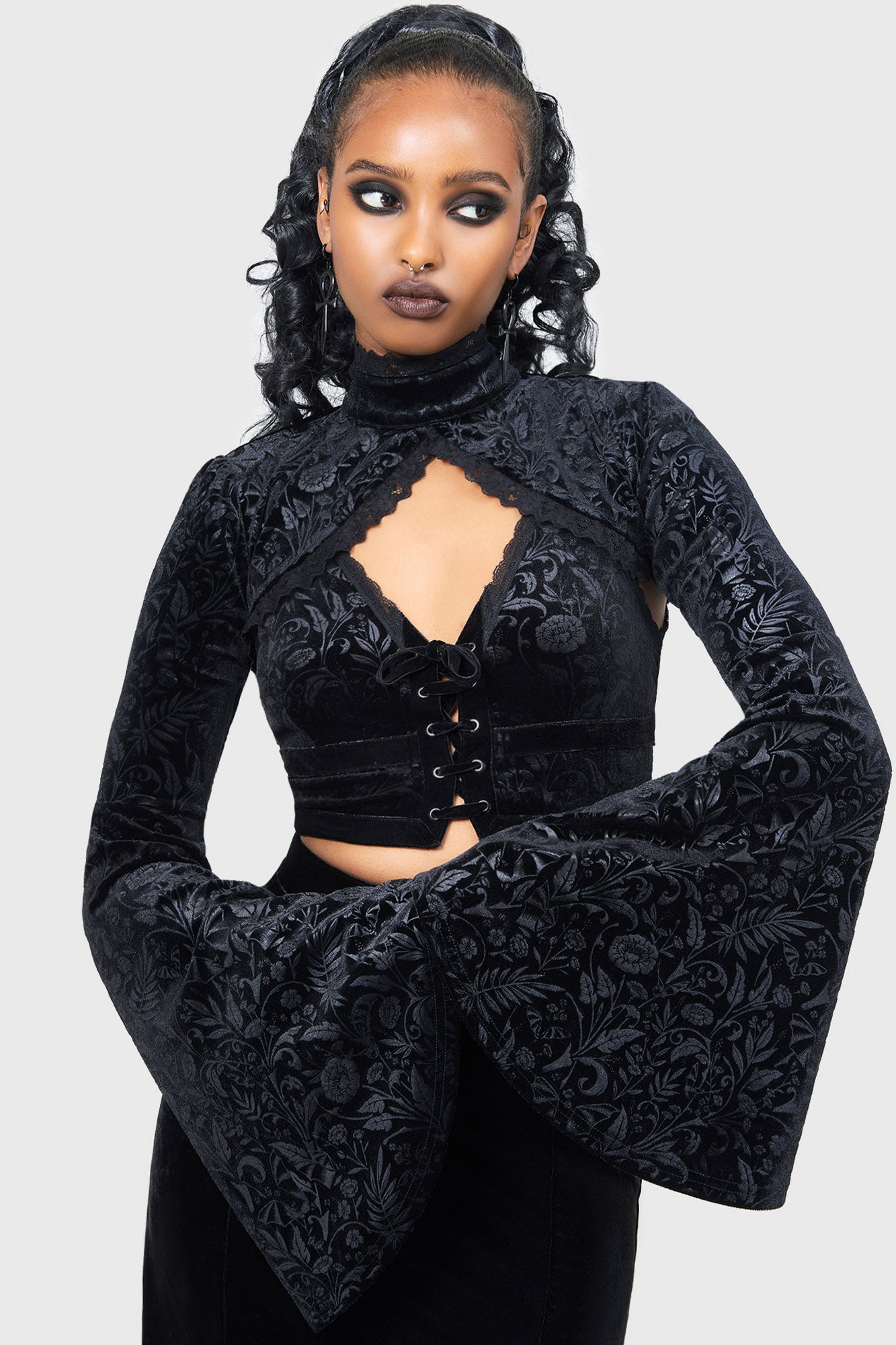 Killstar Mystic Coil Velvet Bolero with Lace Hem