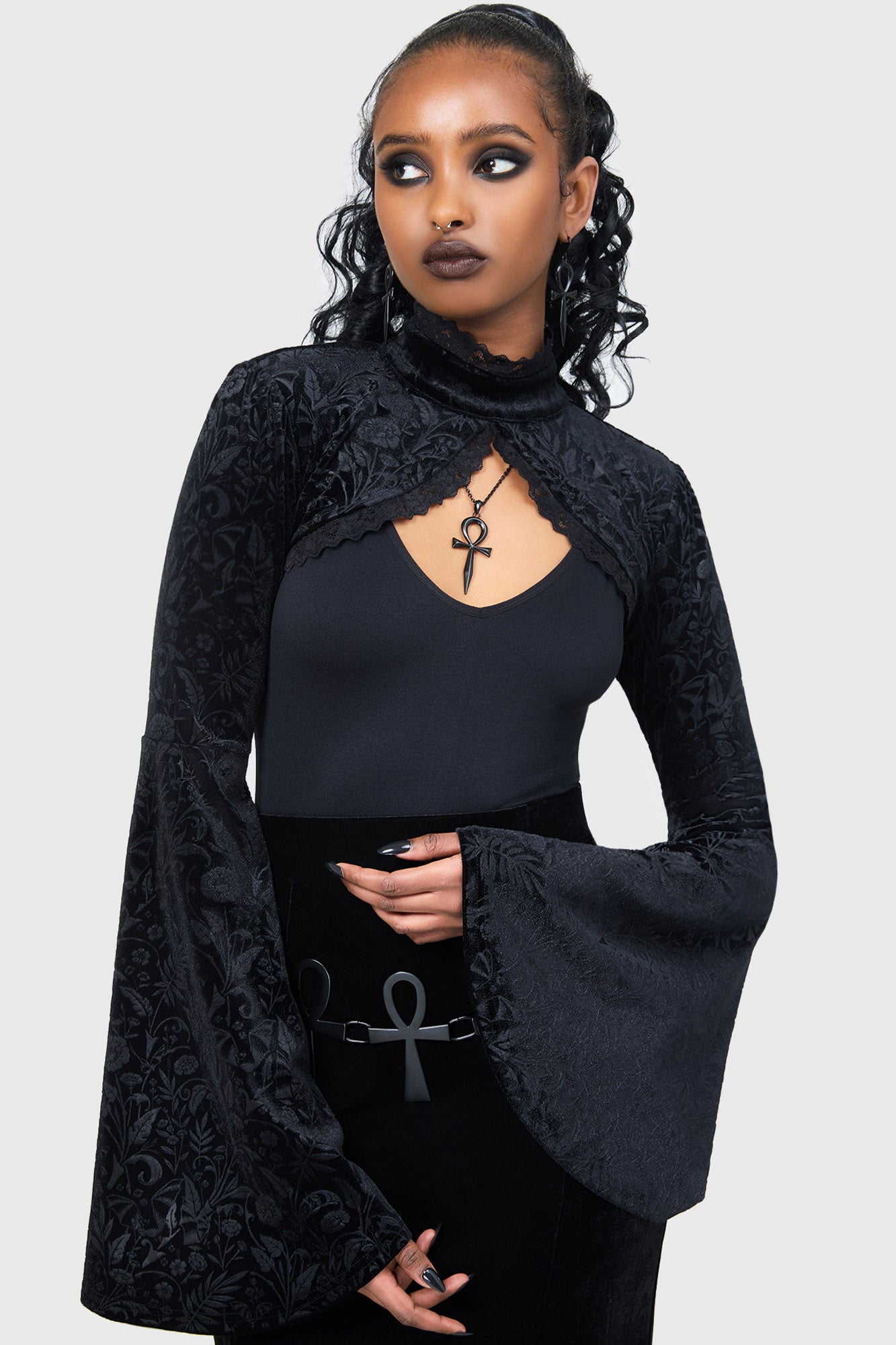 Killstar Mystic Coil Velvet Bolero with Lace Hem