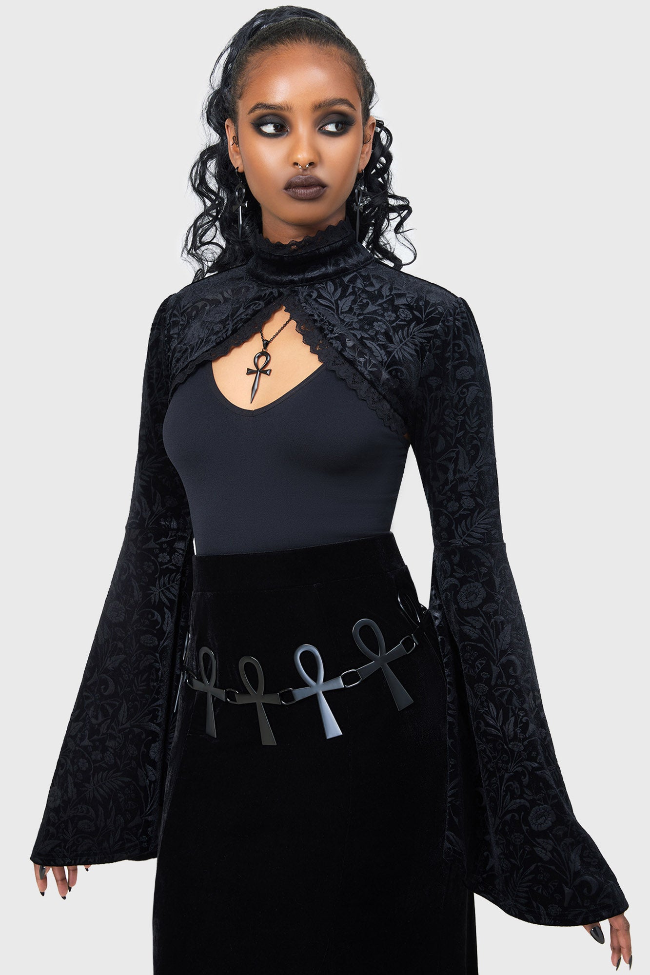 Killstar Mystic Coil Velvet Bolero with Lace Hem
