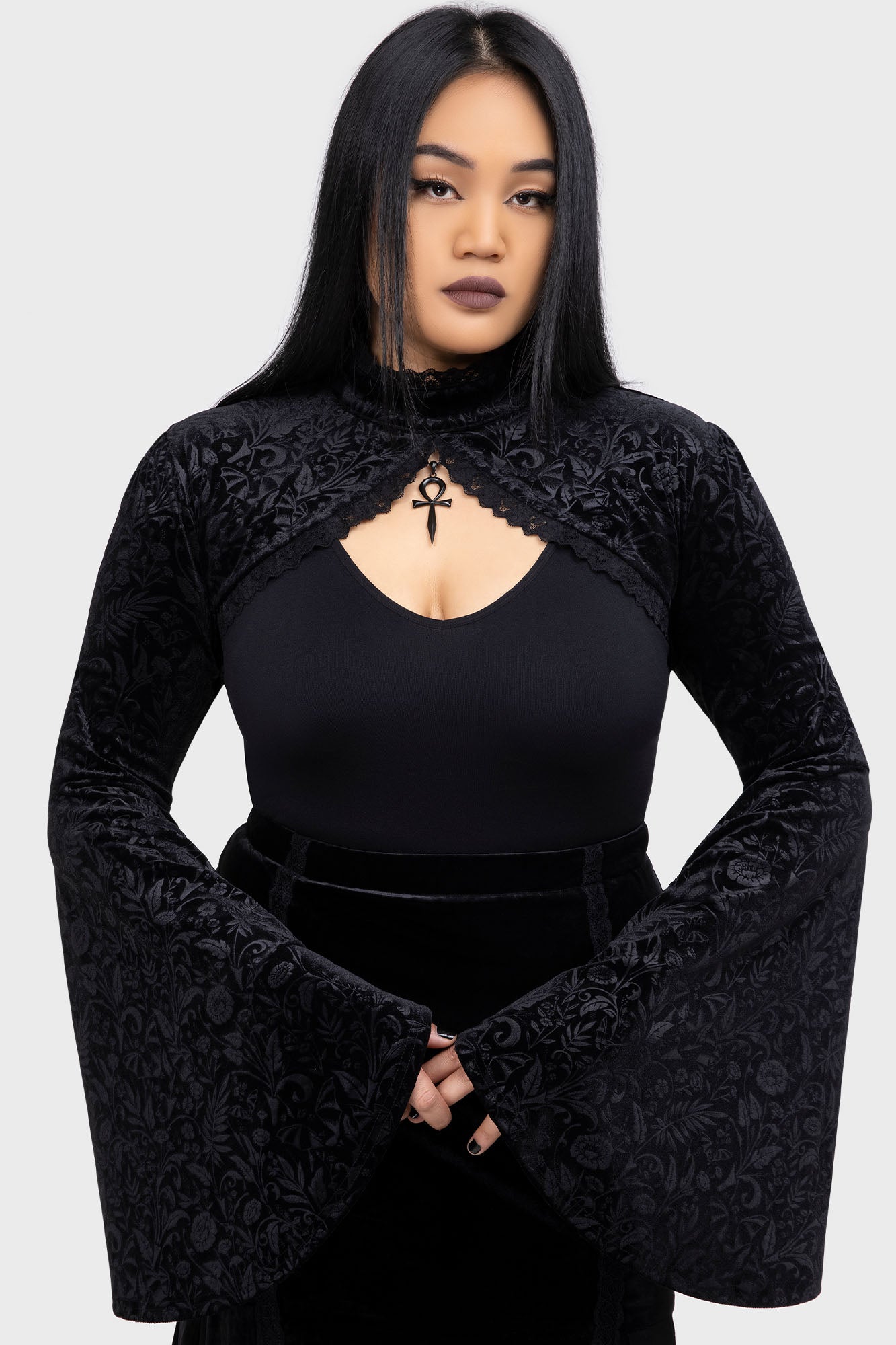 Killstar Mystic Coil Velvet Bolero with Lace Hem