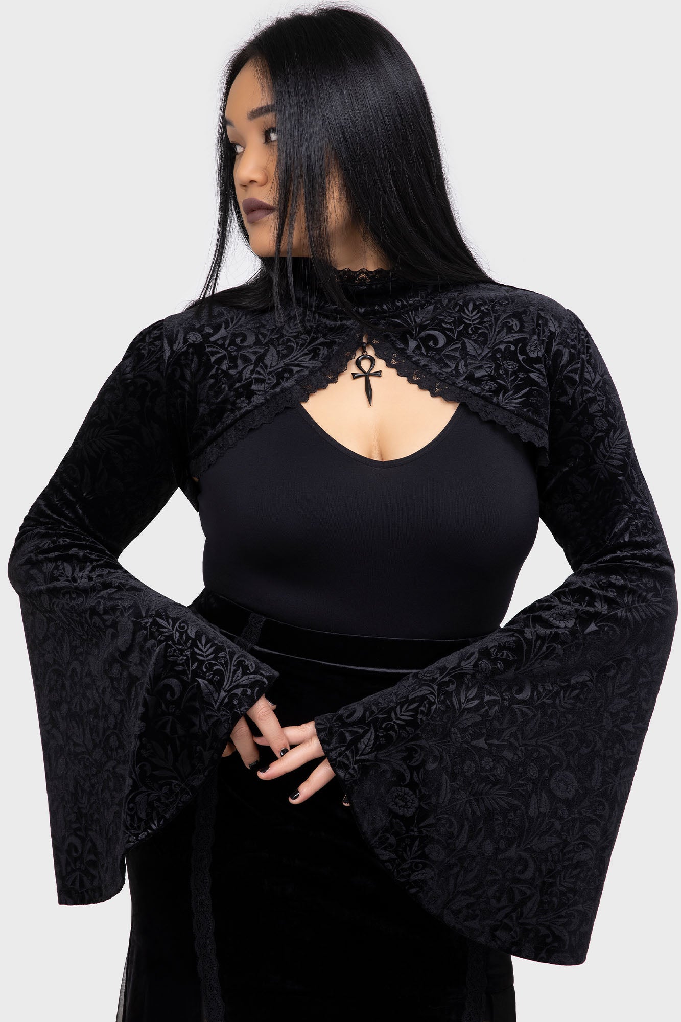 Killstar Mystic Coil Velvet Bolero with Lace Hem