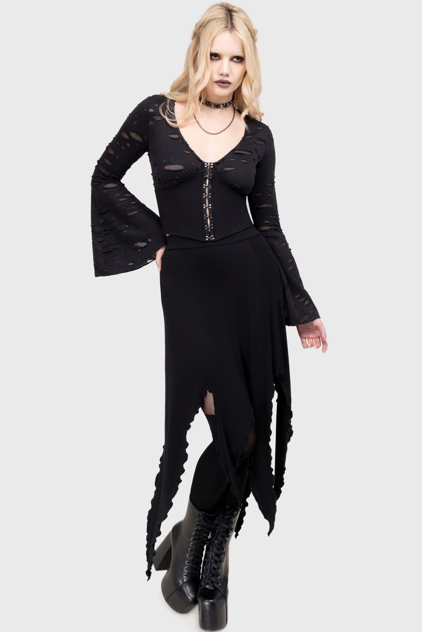 Killstar Mourning Glen Gothic Top with Flared Sleeves
