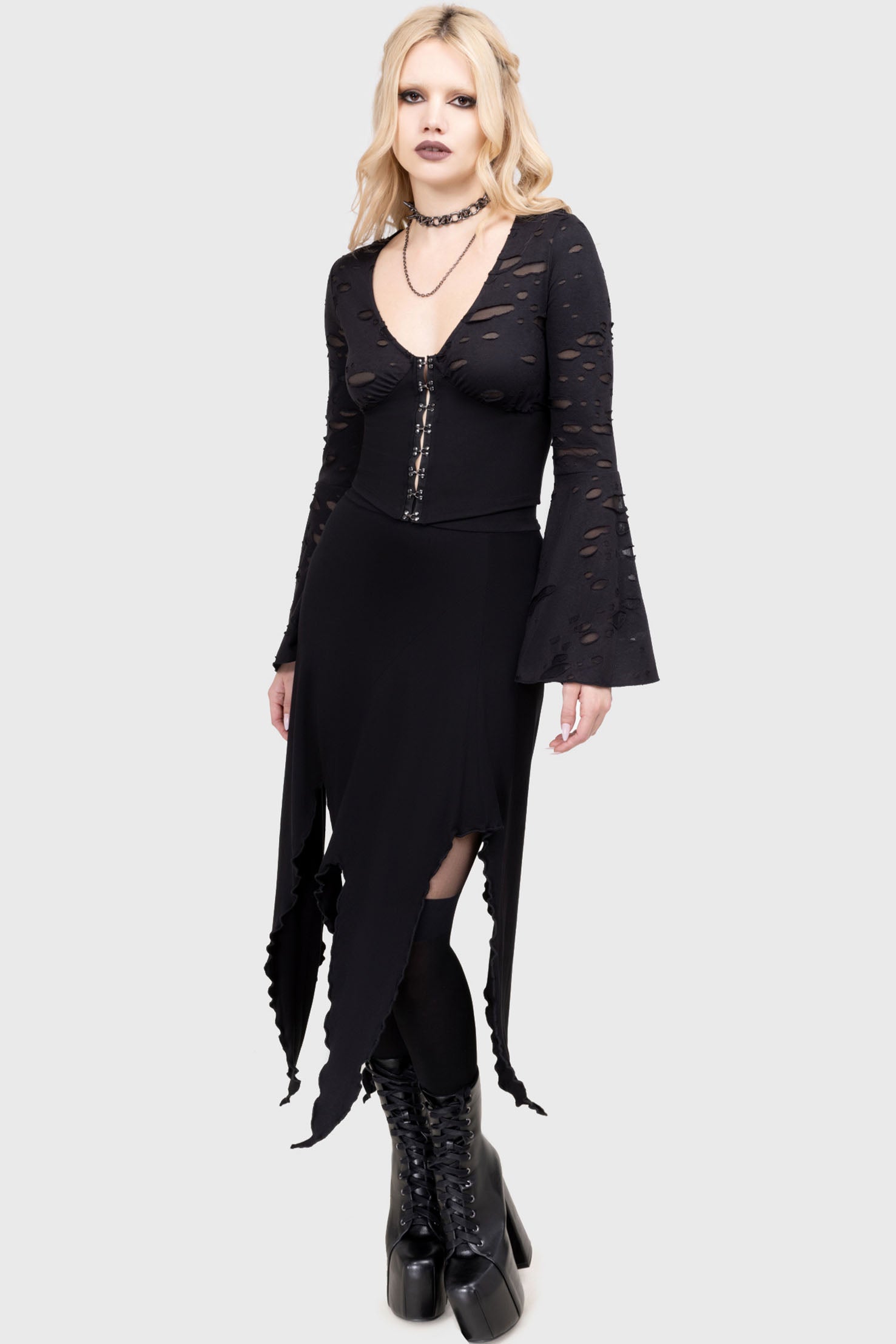 Killstar Mourning Glen Gothic Top with Flared Sleeves