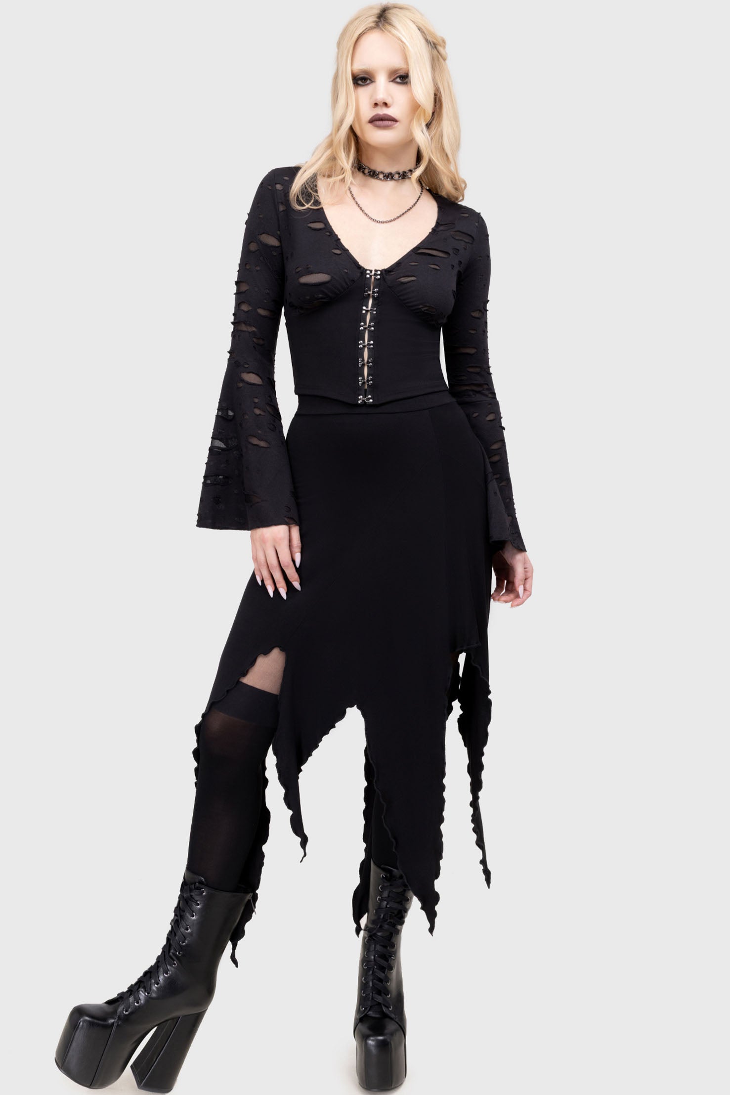 Killstar Mourning Glen Gothic Top with Flared Sleeves
