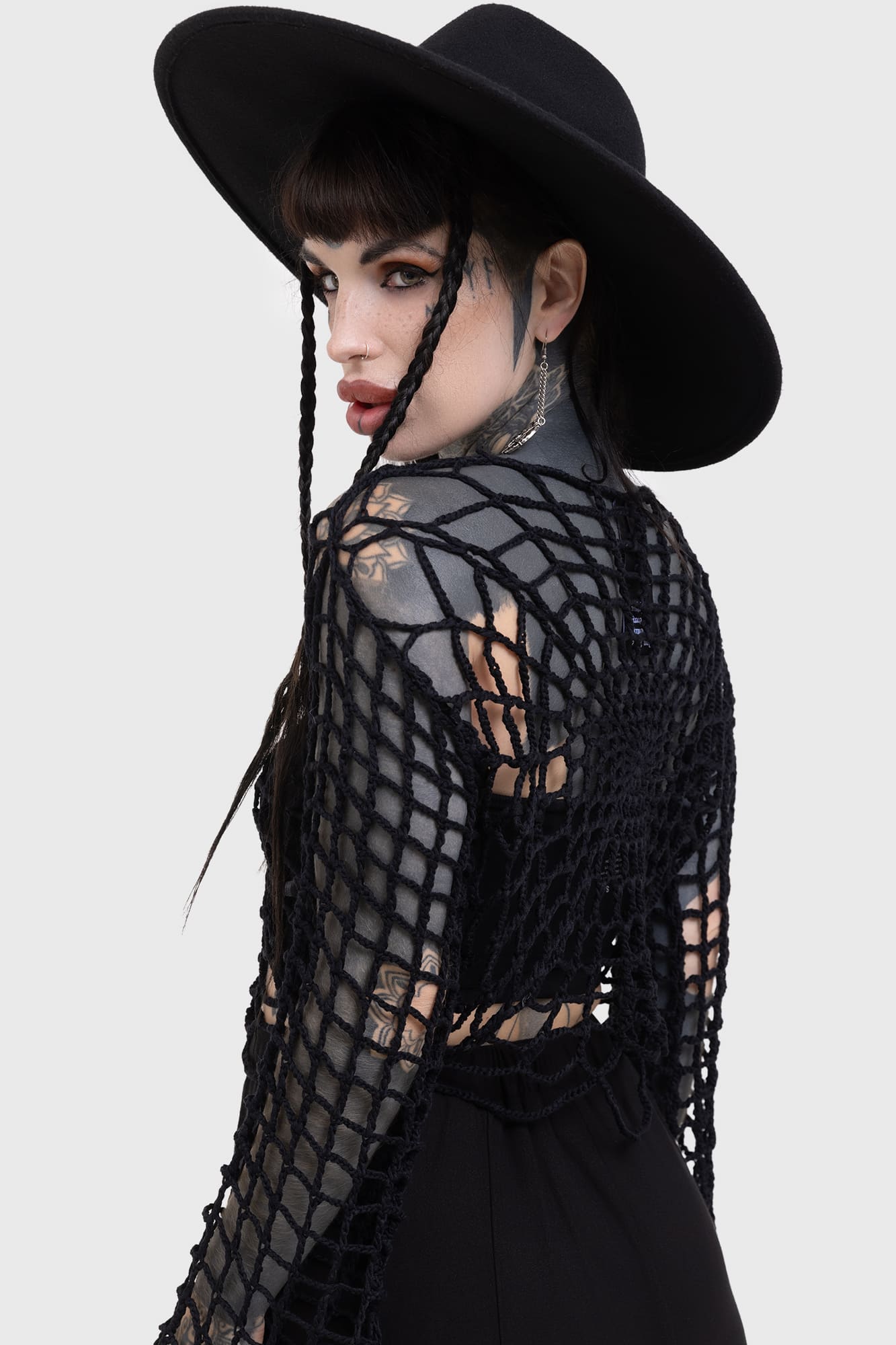 Killstar Night Trap Cropped Sweater - Soft Open Knit