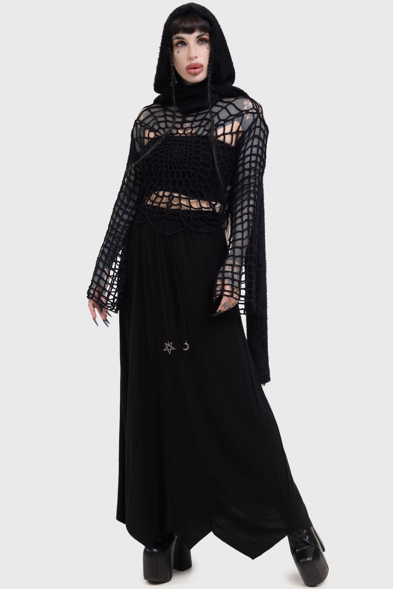 Killstar Night Trap Cropped Sweater - Soft Open Knit