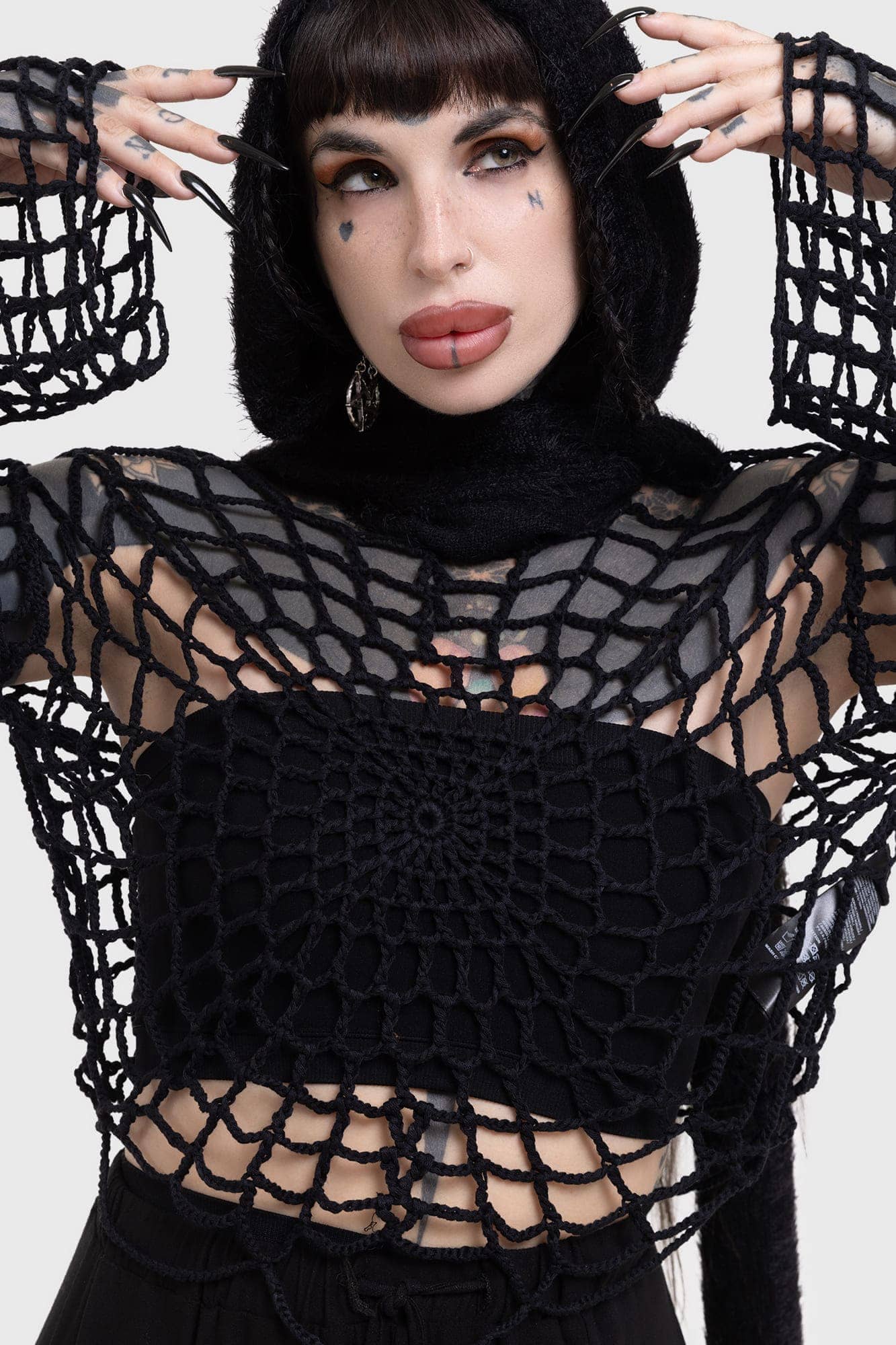 Killstar Night Trap Cropped Sweater - Soft Open Knit