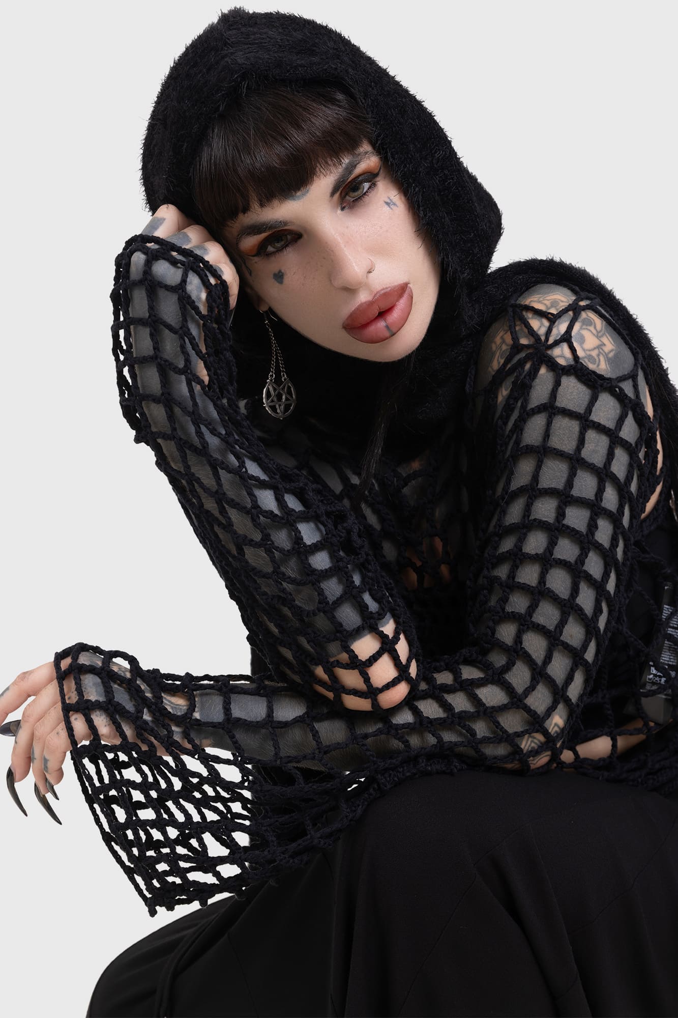 Killstar Night Trap Cropped Sweater - Soft Open Knit