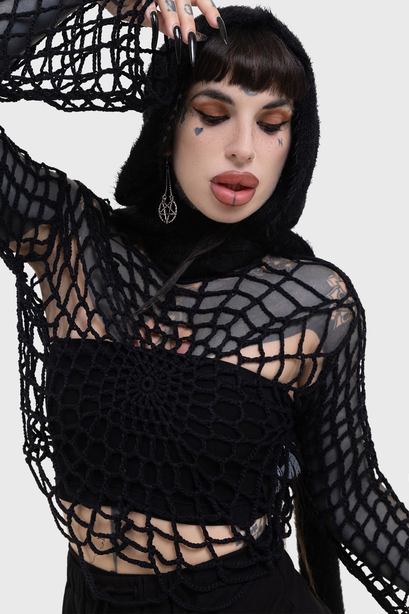 Killstar Night Trap Cropped Sweater - Soft Open Knit