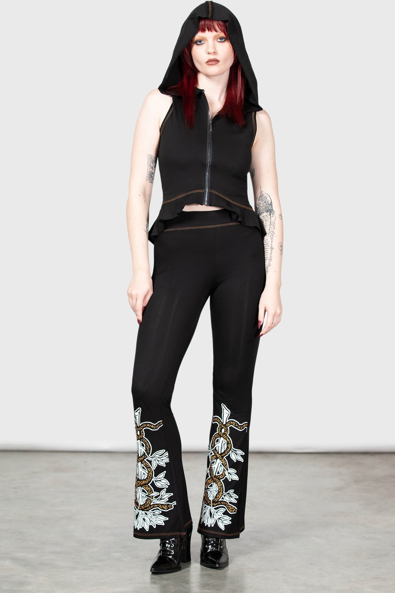 Killstar Furrows Zip Hooded Cotton Top - Peplum & Fitted
