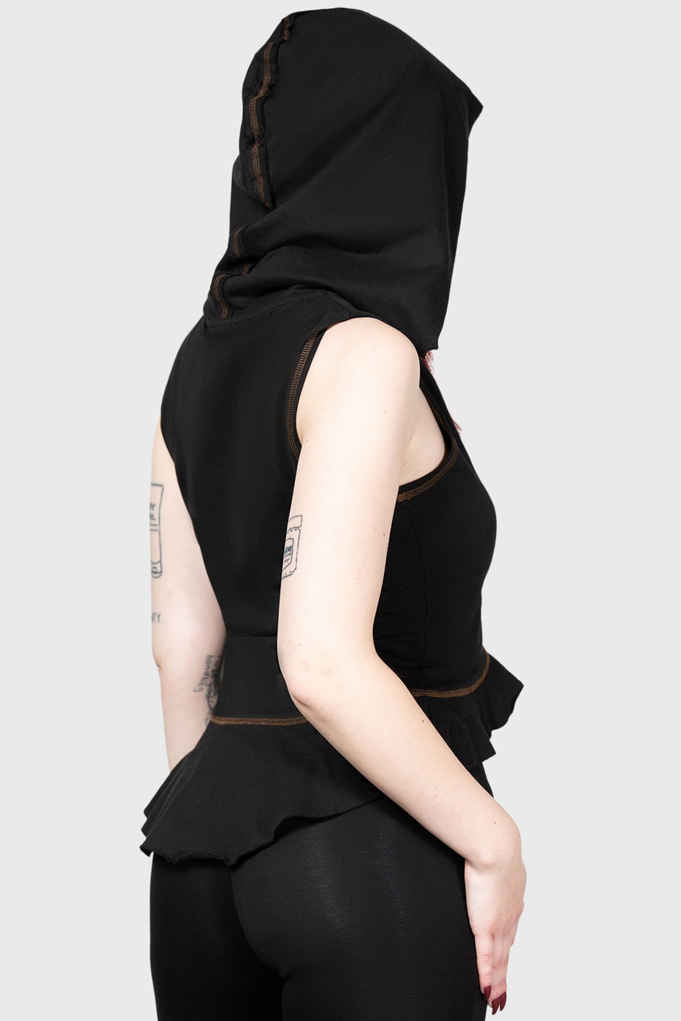 Killstar Furrows Zip Hooded Cotton Top - Peplum & Fitted