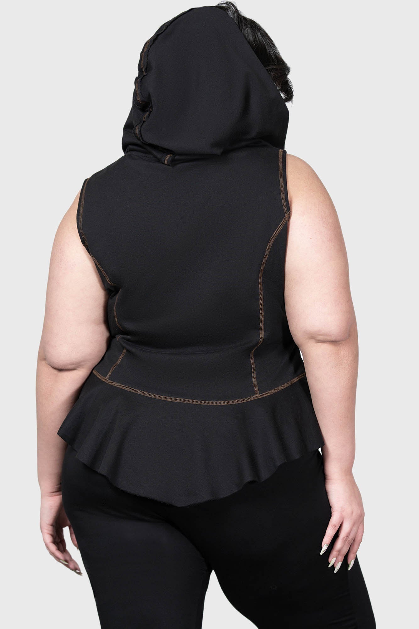 Killstar Furrows Zip Hooded Cotton Top - Peplum & Fitted