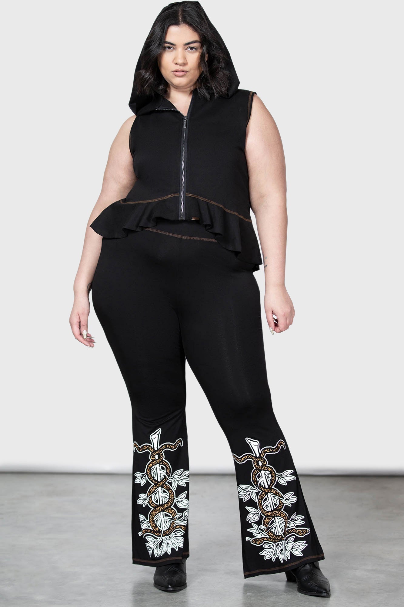 Killstar Furrows Zip Hooded Cotton Top - Peplum & Fitted