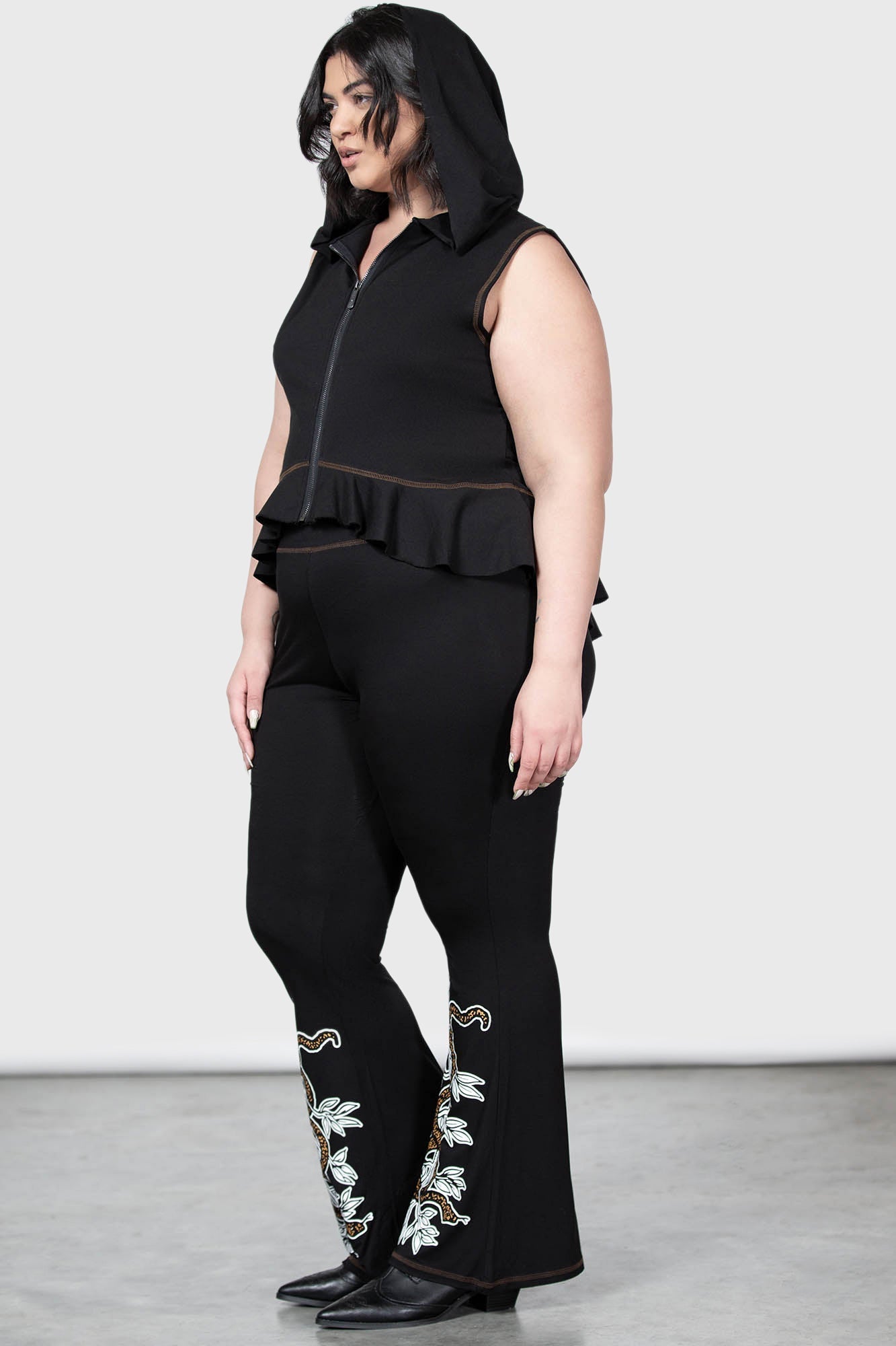 Killstar Furrows Zip Hooded Cotton Top - Peplum & Fitted