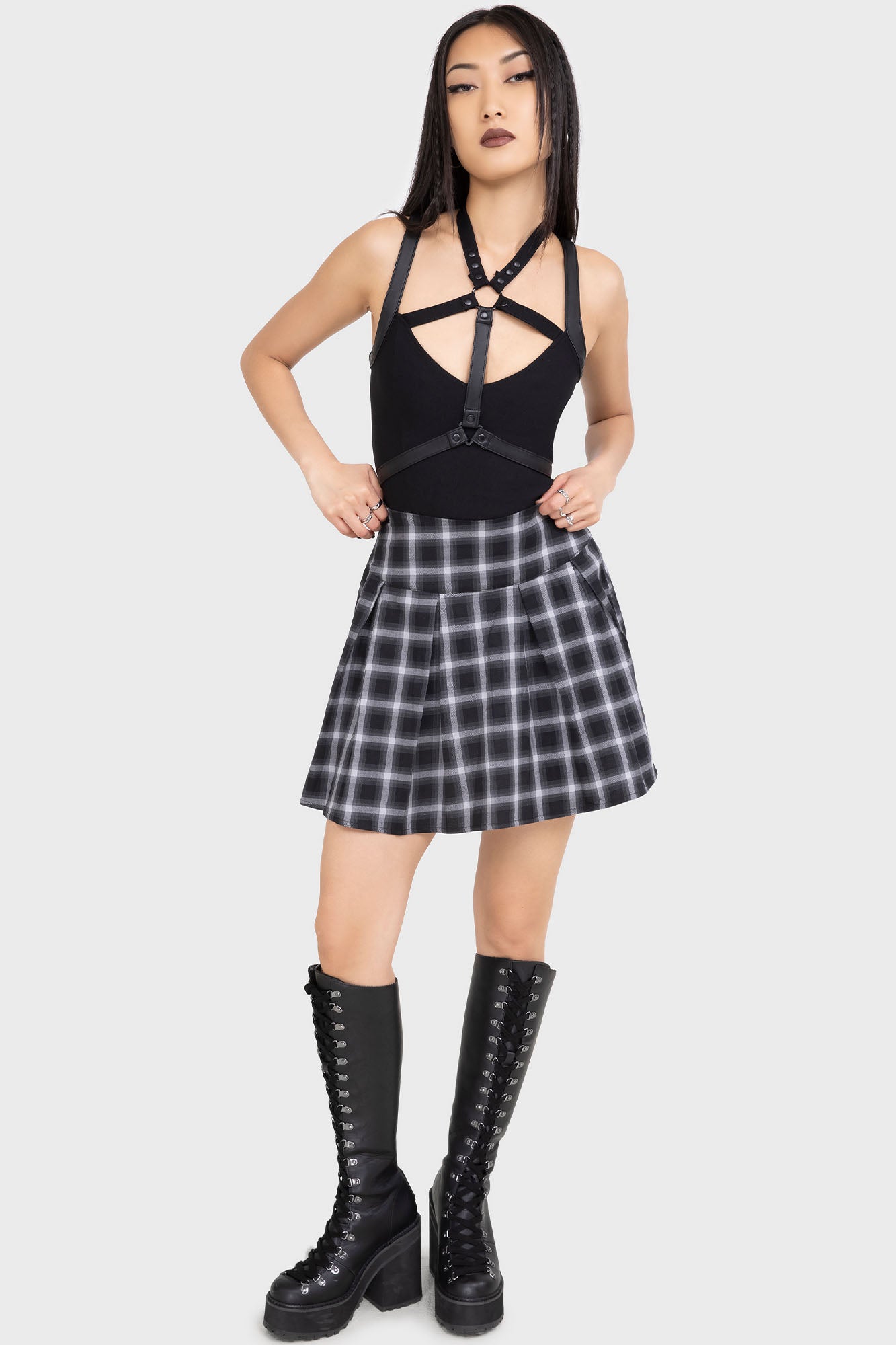 KIHILIST Power Surge Fitted Top with PU Straps & Back Zip