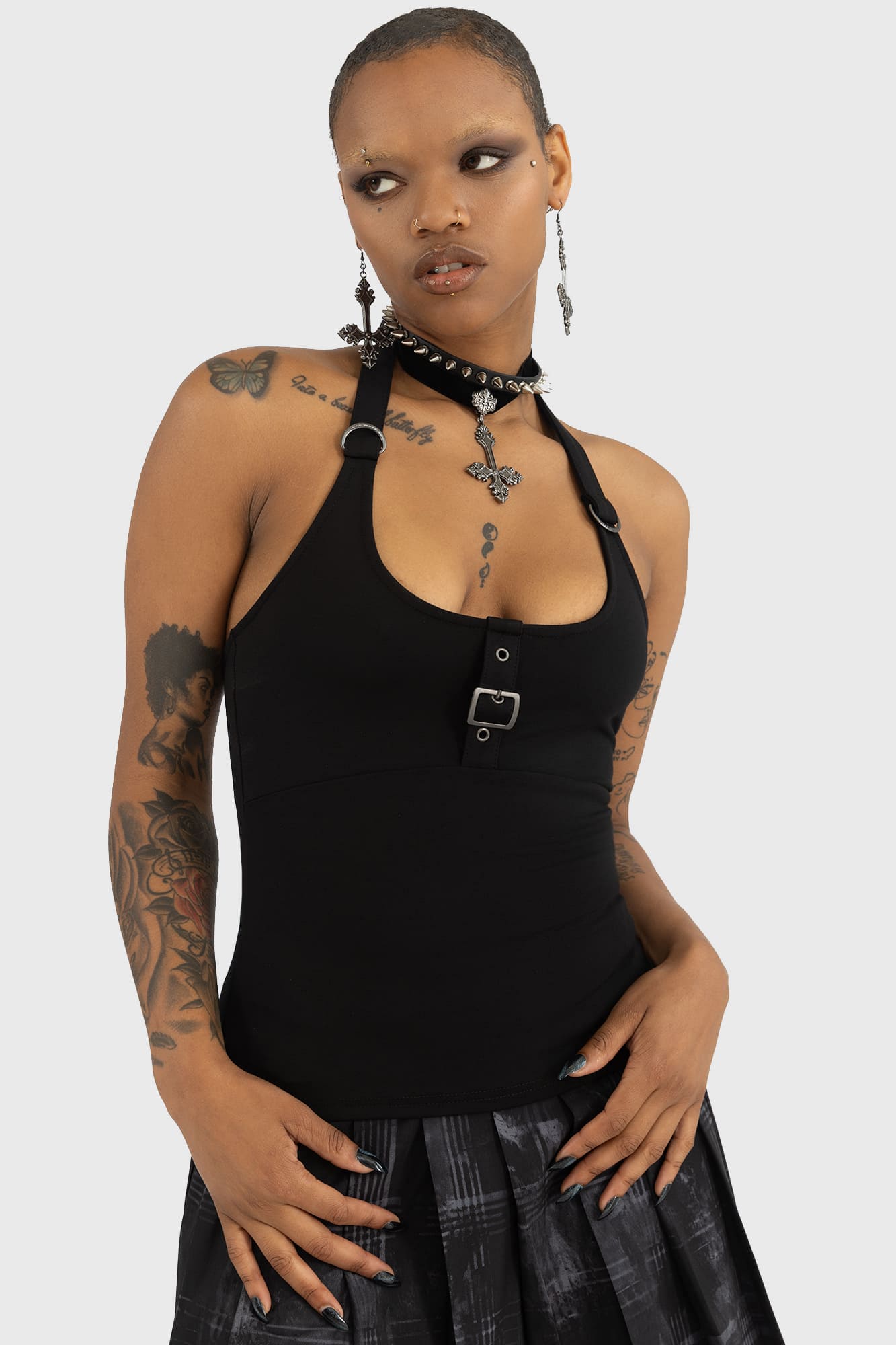Killstar Unending Halter Neck Vest - Soft Stretch Low Back