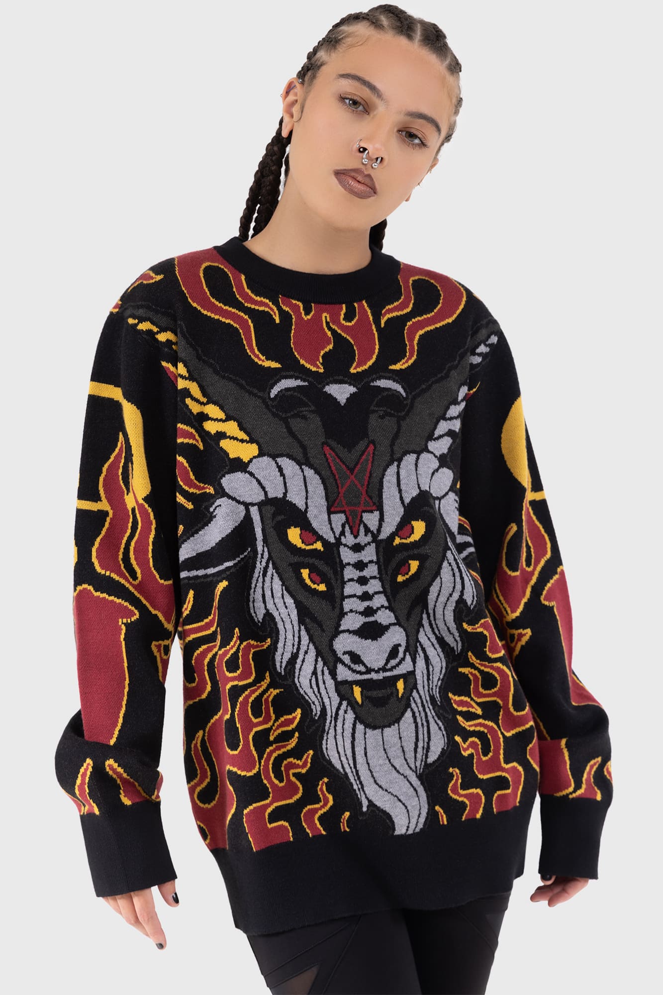 Killstar Inferno Baphomet Graphic Sweater - Gothic Crewneck Pullover