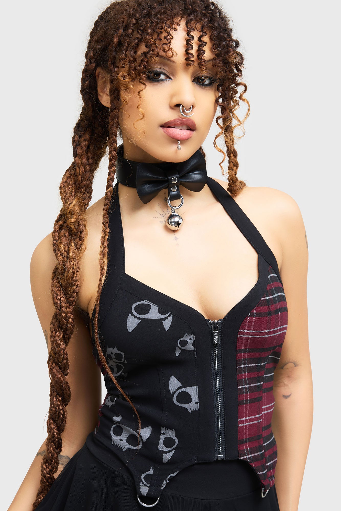 KILLSTAR Vampurr Halter Top - Gothic Zip Front & Adjustable Neck